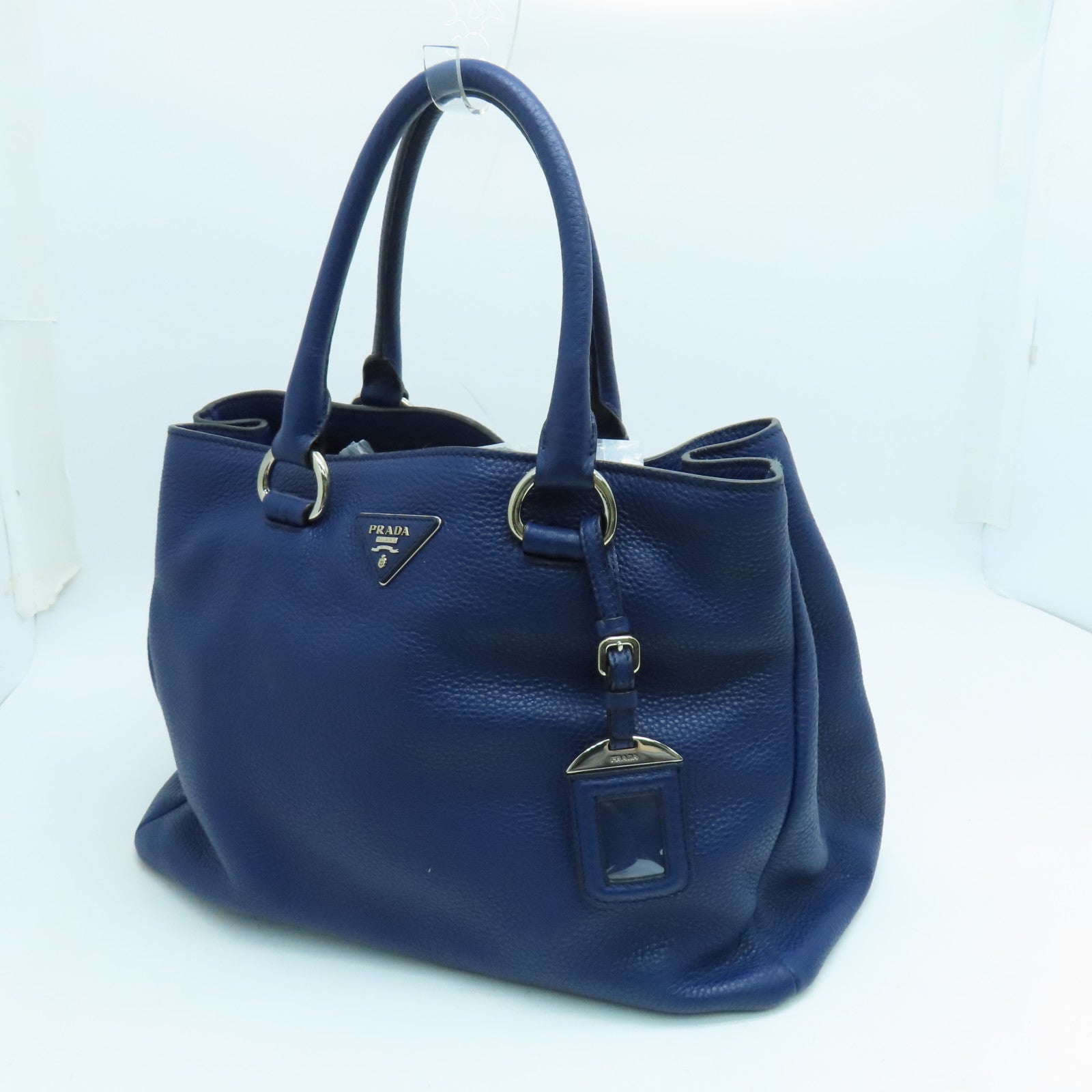 PRADA 【激減優惠】牛皮皮革2 Way Shoulder銀扣手挽肩背兩用袋藍色