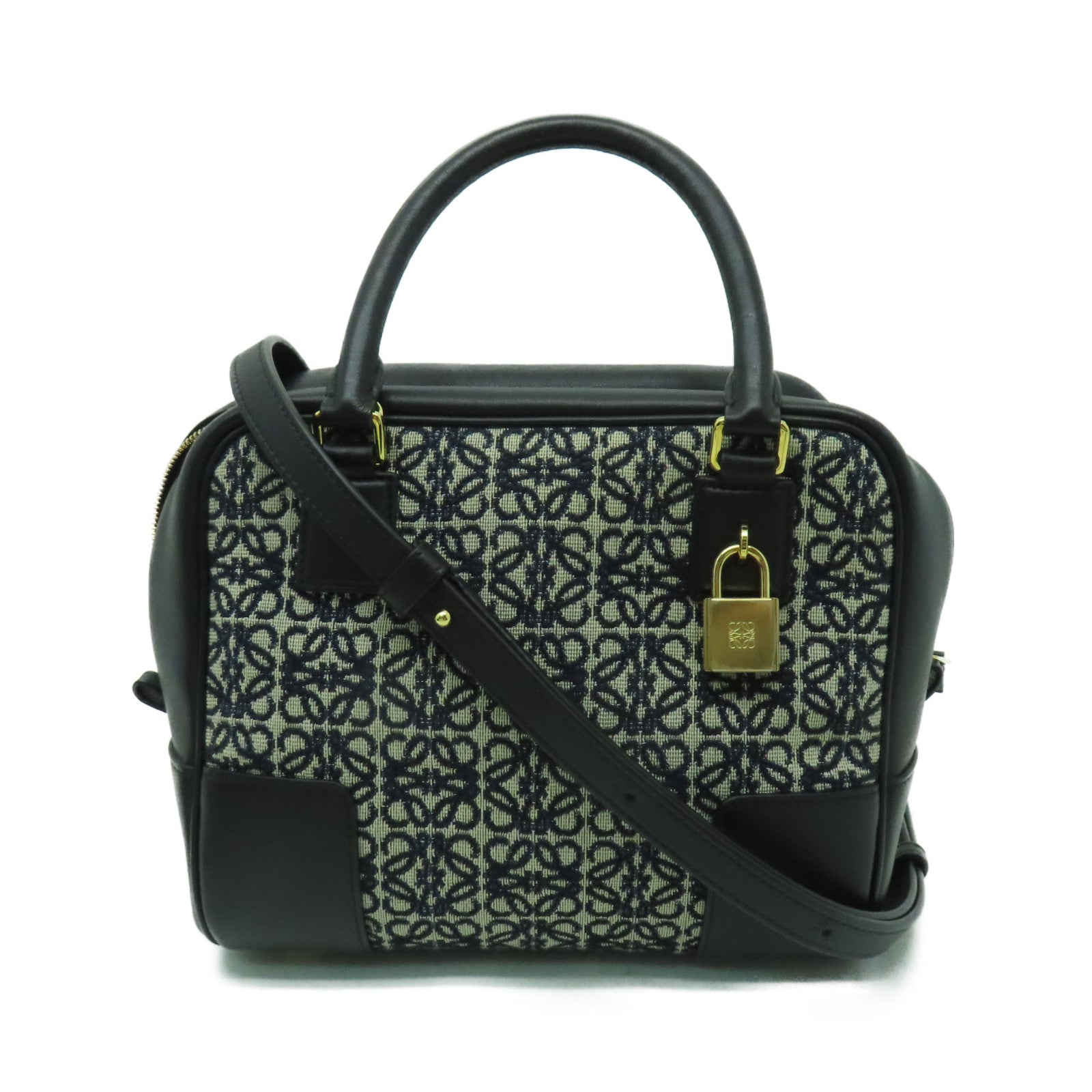 LOEWE 牛皮皮革/帆布Amazon 19金扣手挽肩背兩用袋黑色