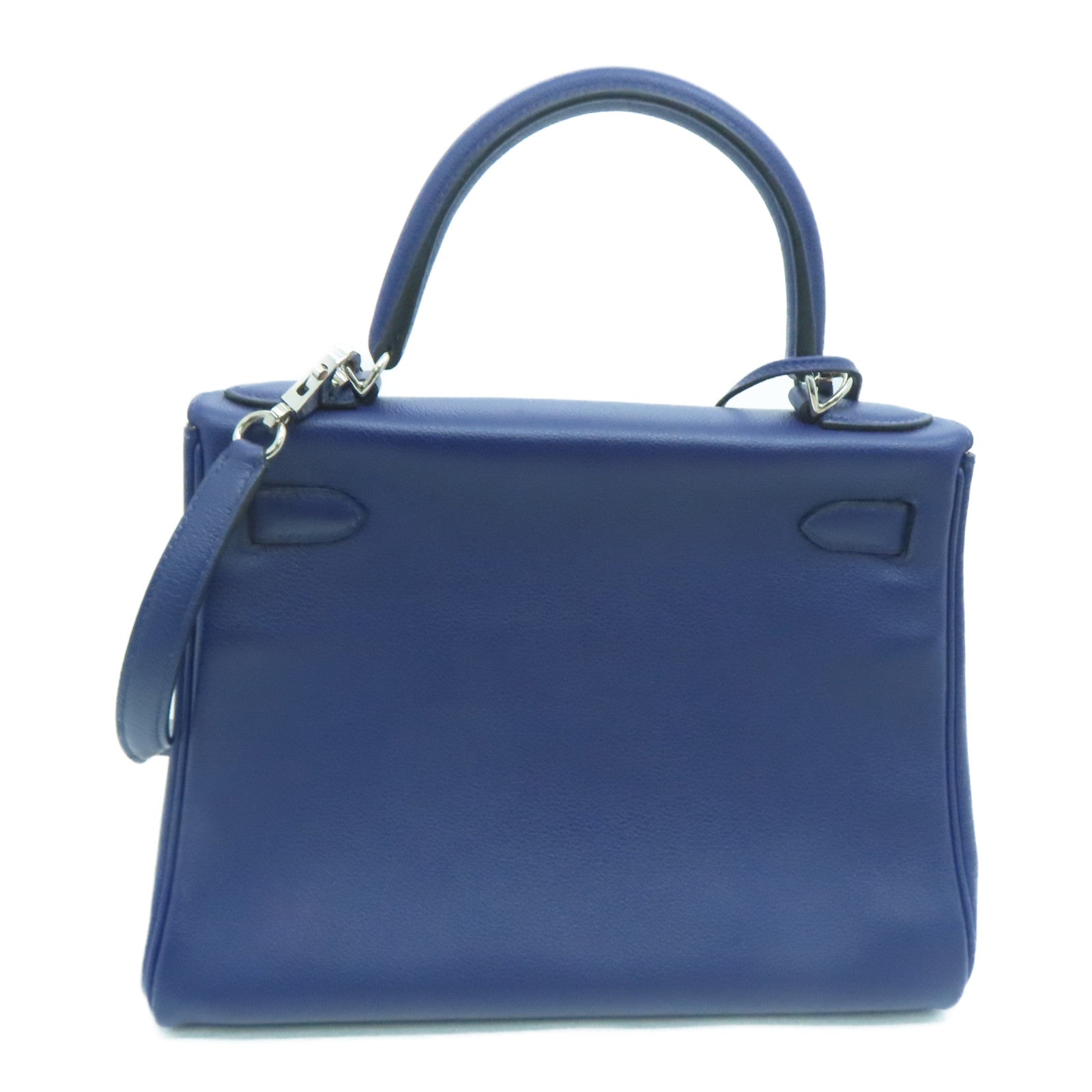 HERMES Evercolor皮革Kelly 28银扣手挽肩背两用袋Bleu Encre/Mauve Sylvestre墨水蓝色/锦葵紫色