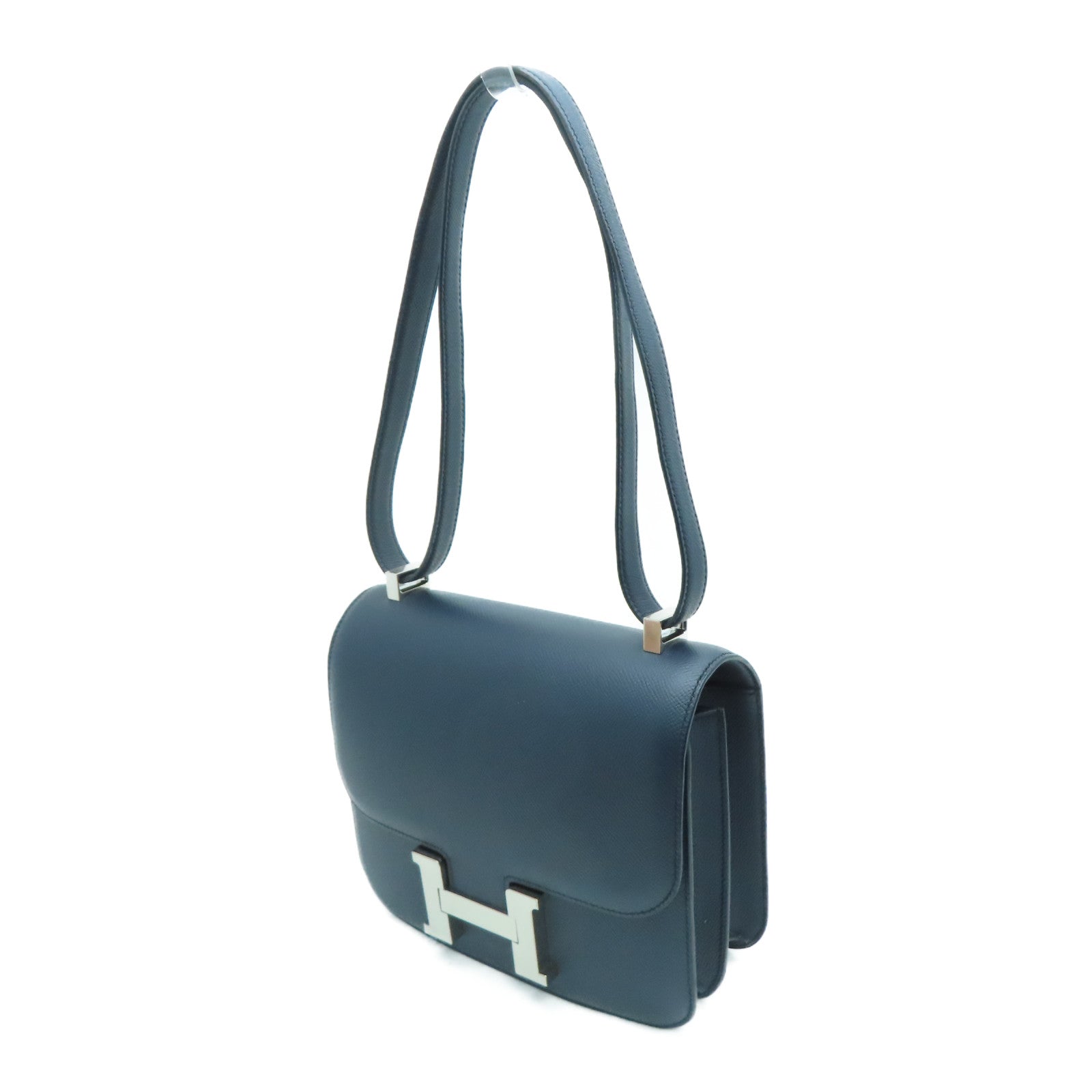 HERMES 【激减优惠】Epsom皮革Constance 24银扣链带肩背袋蓝色