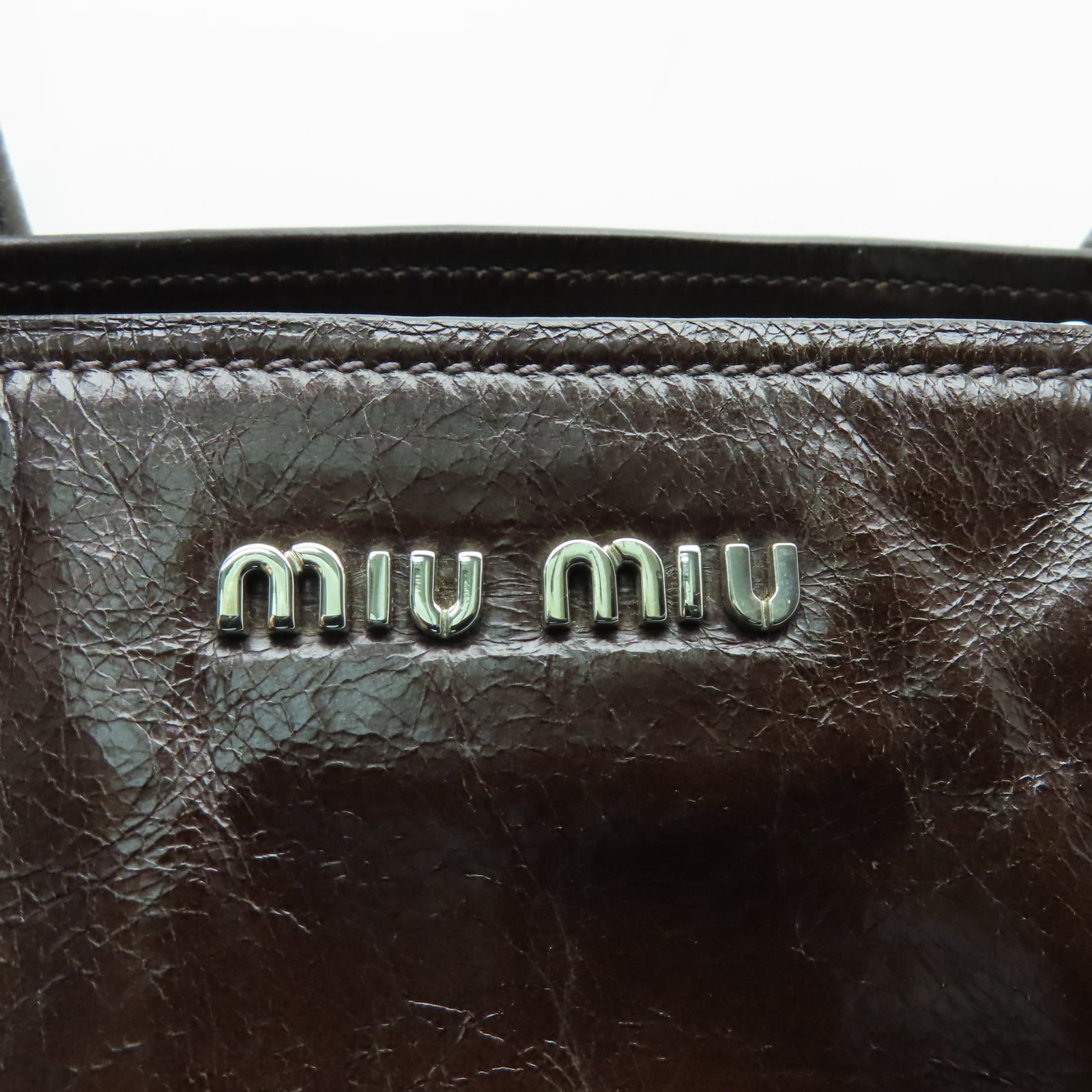 Miu Miu 牛皮皮革2 Way Shoulder銀扣手挽肩背兩用袋啡色