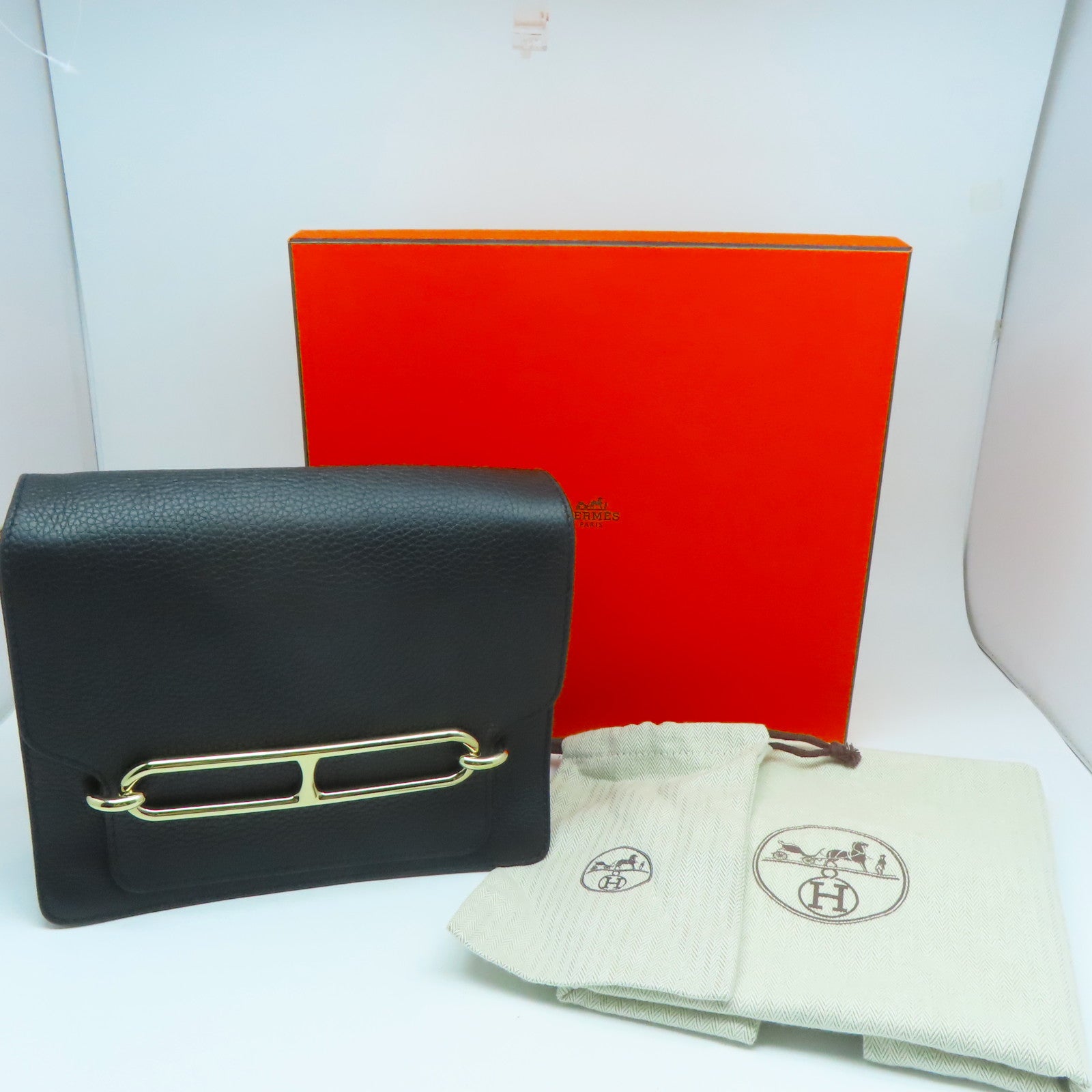 HERMES Clemence皮革Roulis 23金扣肩背袋黑色