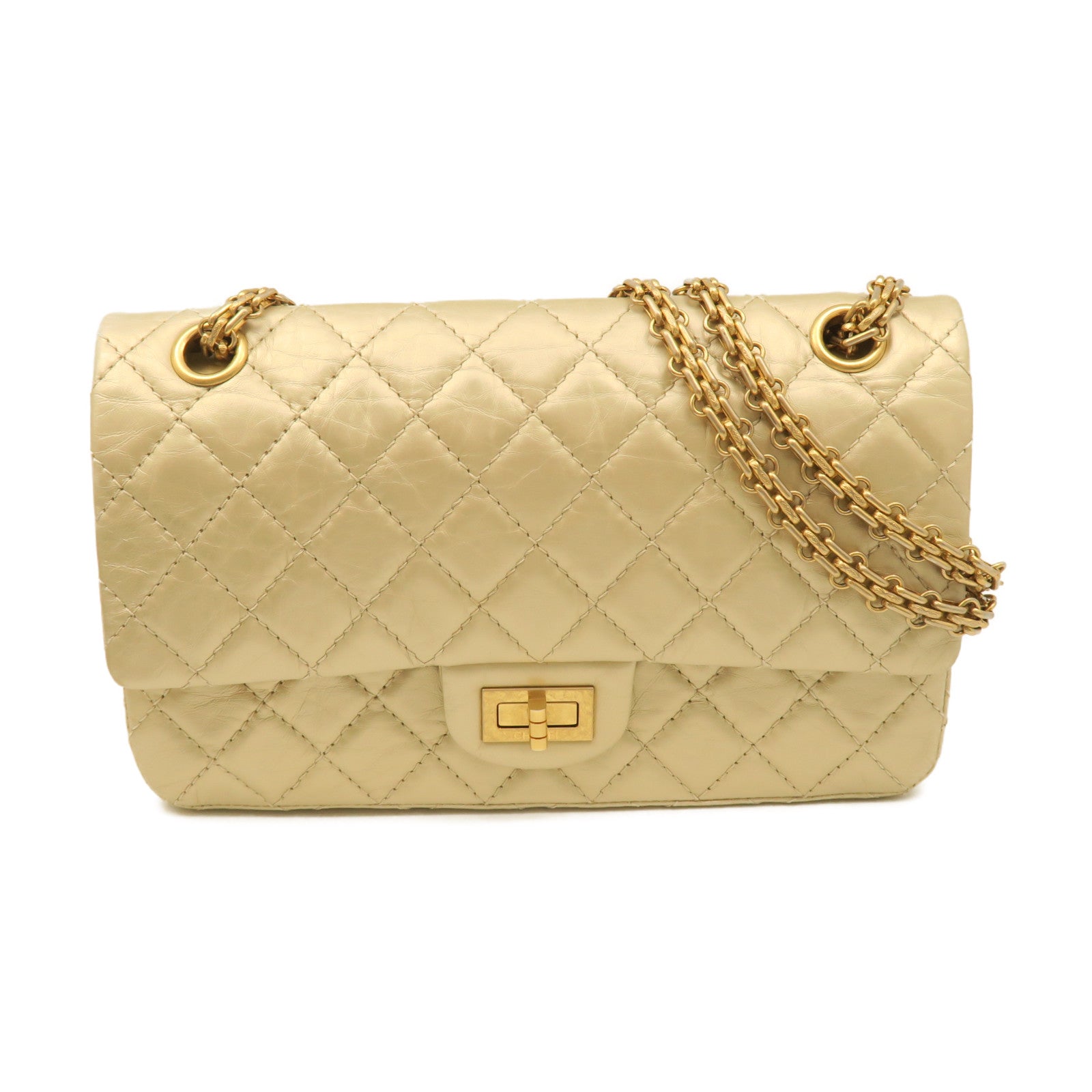 CHANEL rhombic cowhide leather Chain Shoulder gold buckle chain strap shoulder bag gold