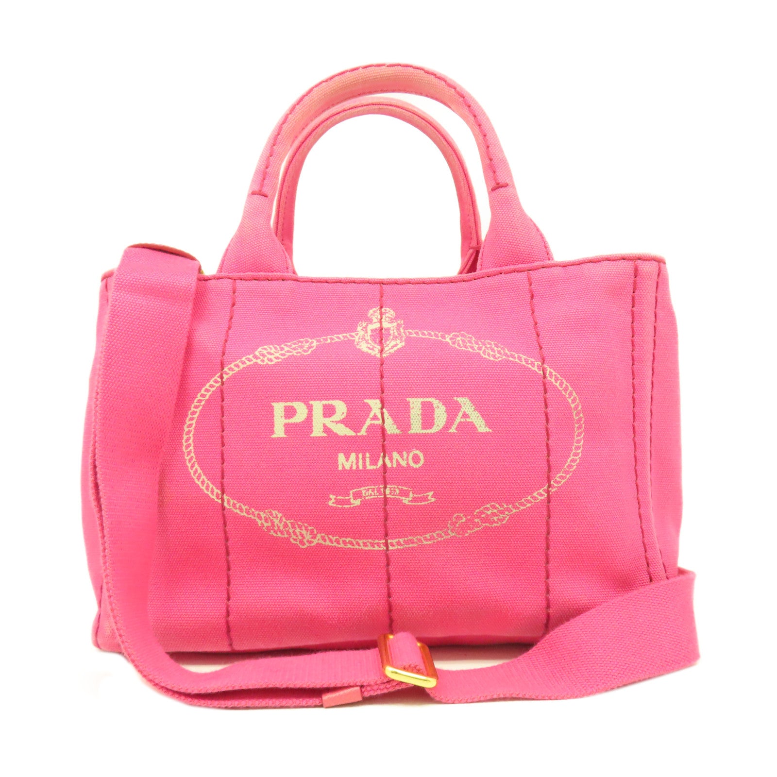 PRADA 帆布2 Way Shoulder金扣手挽肩背兩用袋粉紅色