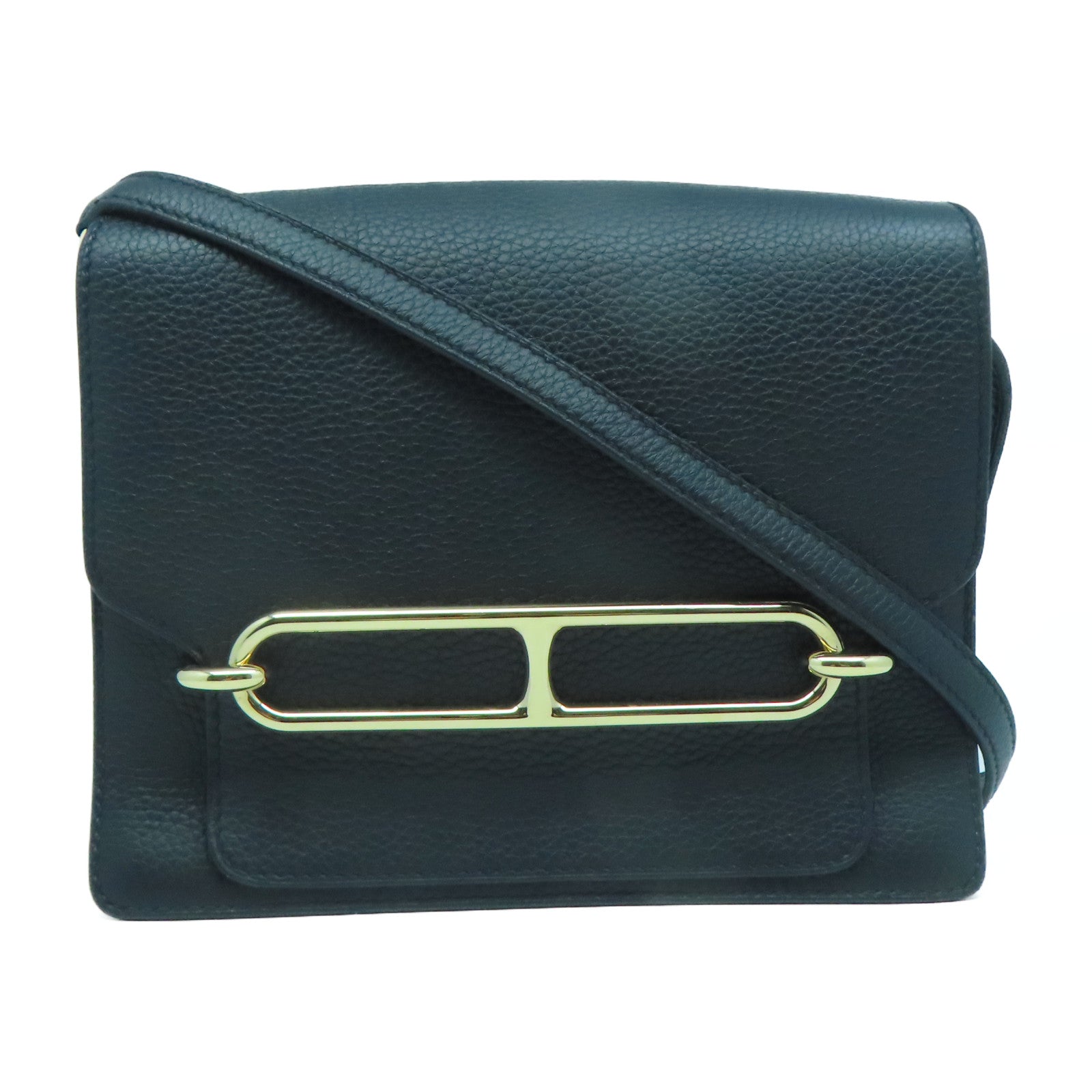 HERMES Clemence皮革Roulis 23金扣肩背袋黑色