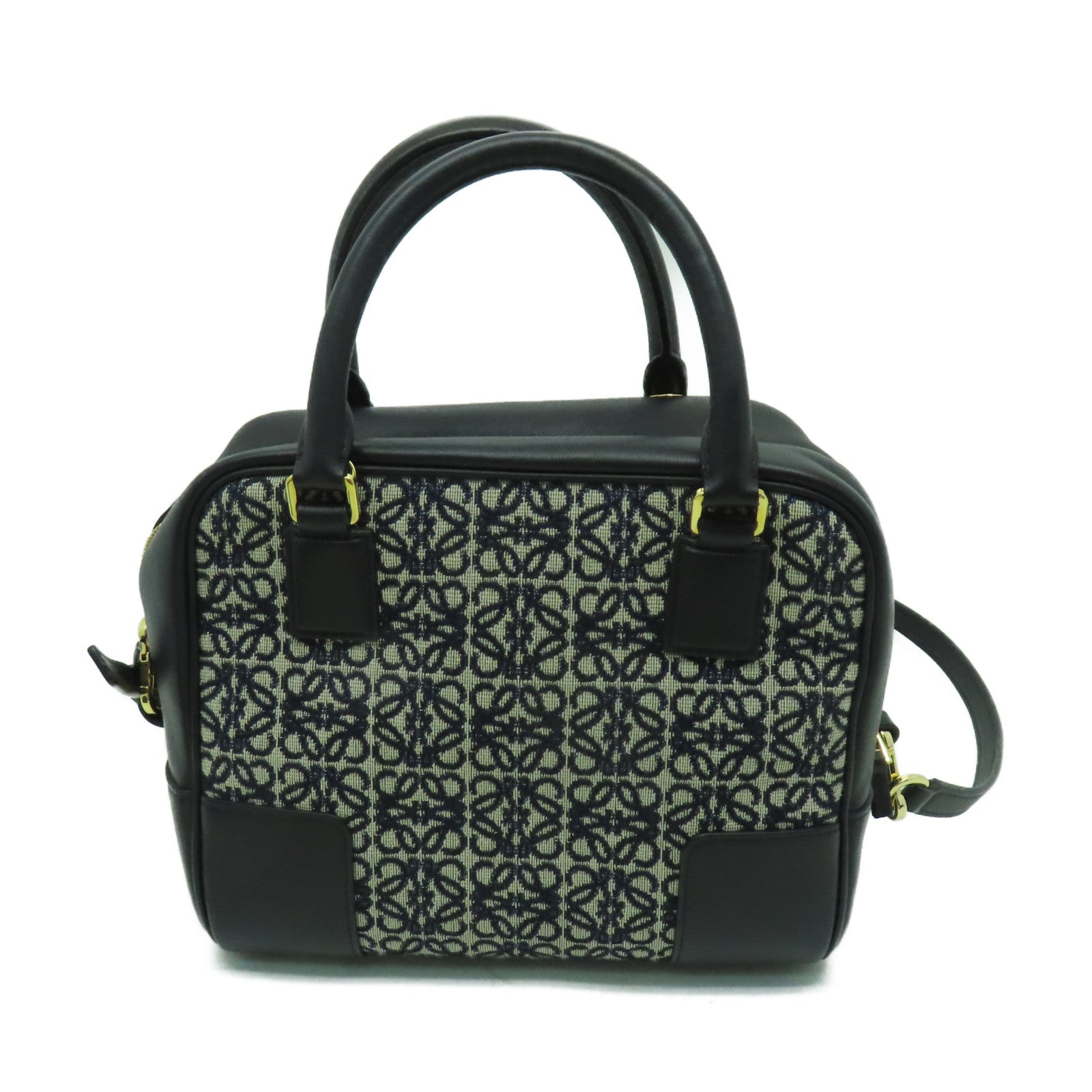 LOEWE 牛皮皮革/帆布Amazon 19金扣手挽肩背兩用袋黑色