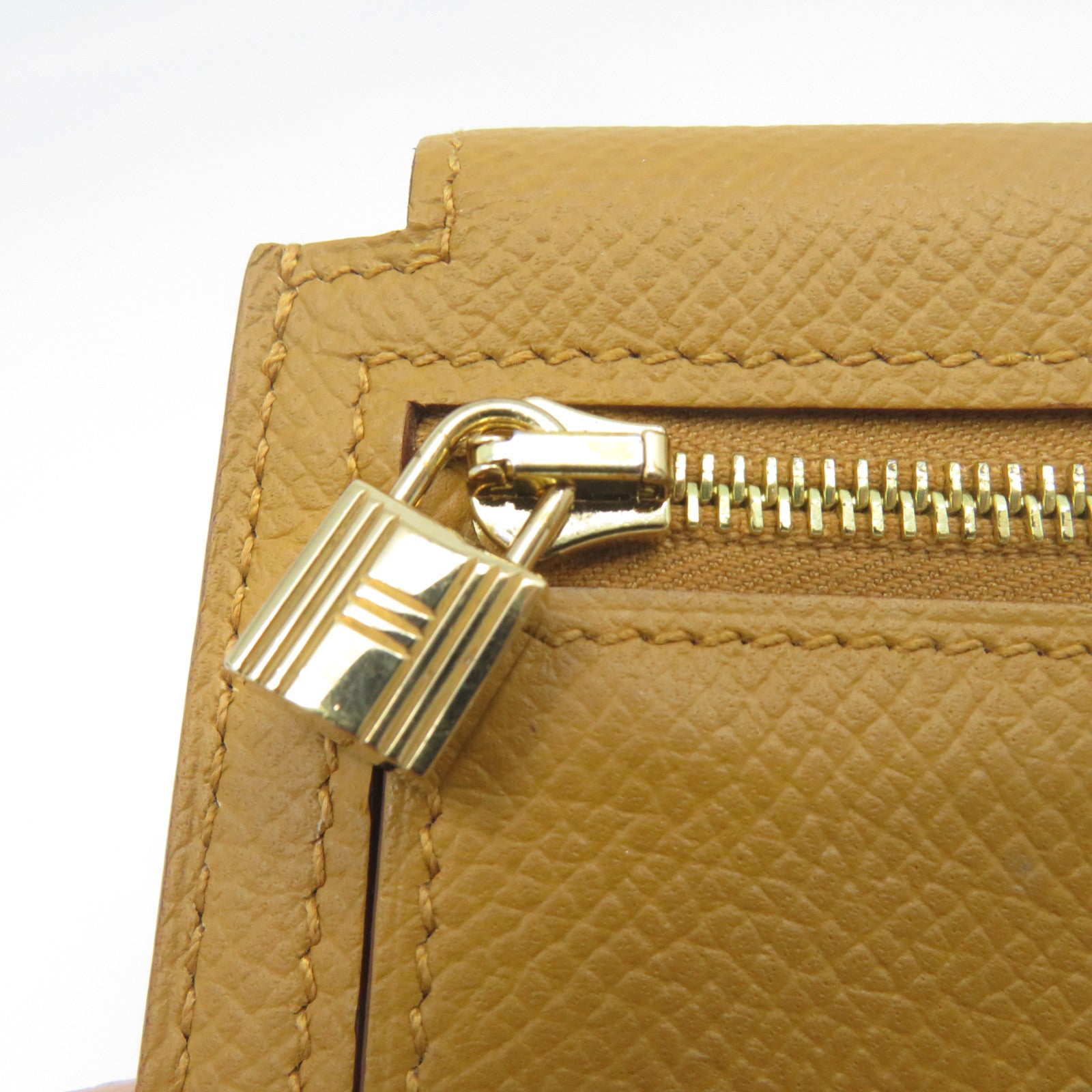HERMES Epsom皮革Kelly Pocket Compact Wallet金扣錢包芥末色