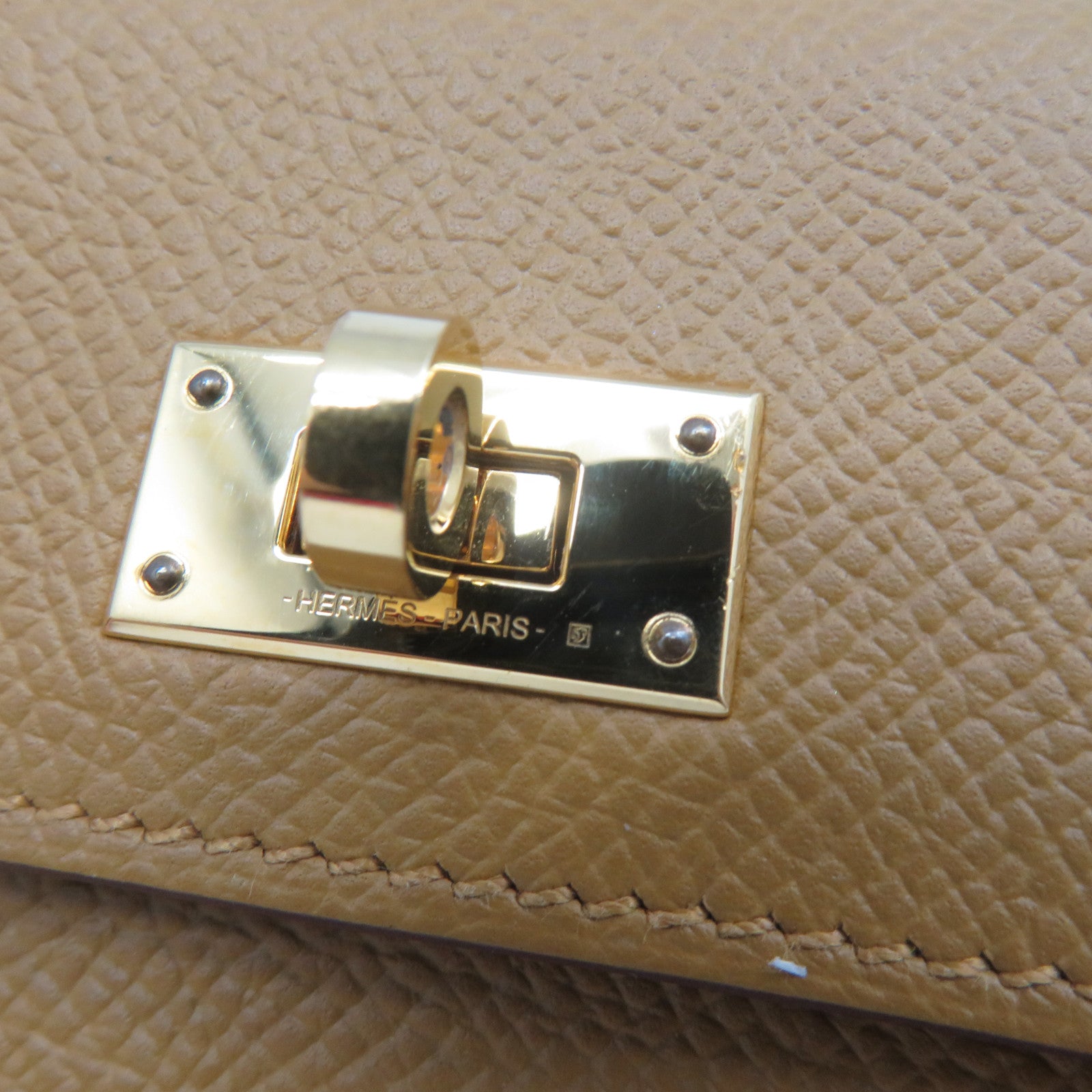 HERMES Epsom皮革Kelly Pocket Compact Wallet金扣錢包芥末色