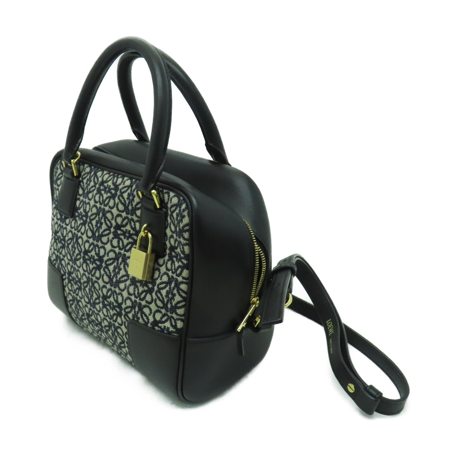 LOEWE 牛皮皮革/帆布Amazon 19金扣手挽肩背兩用袋黑色