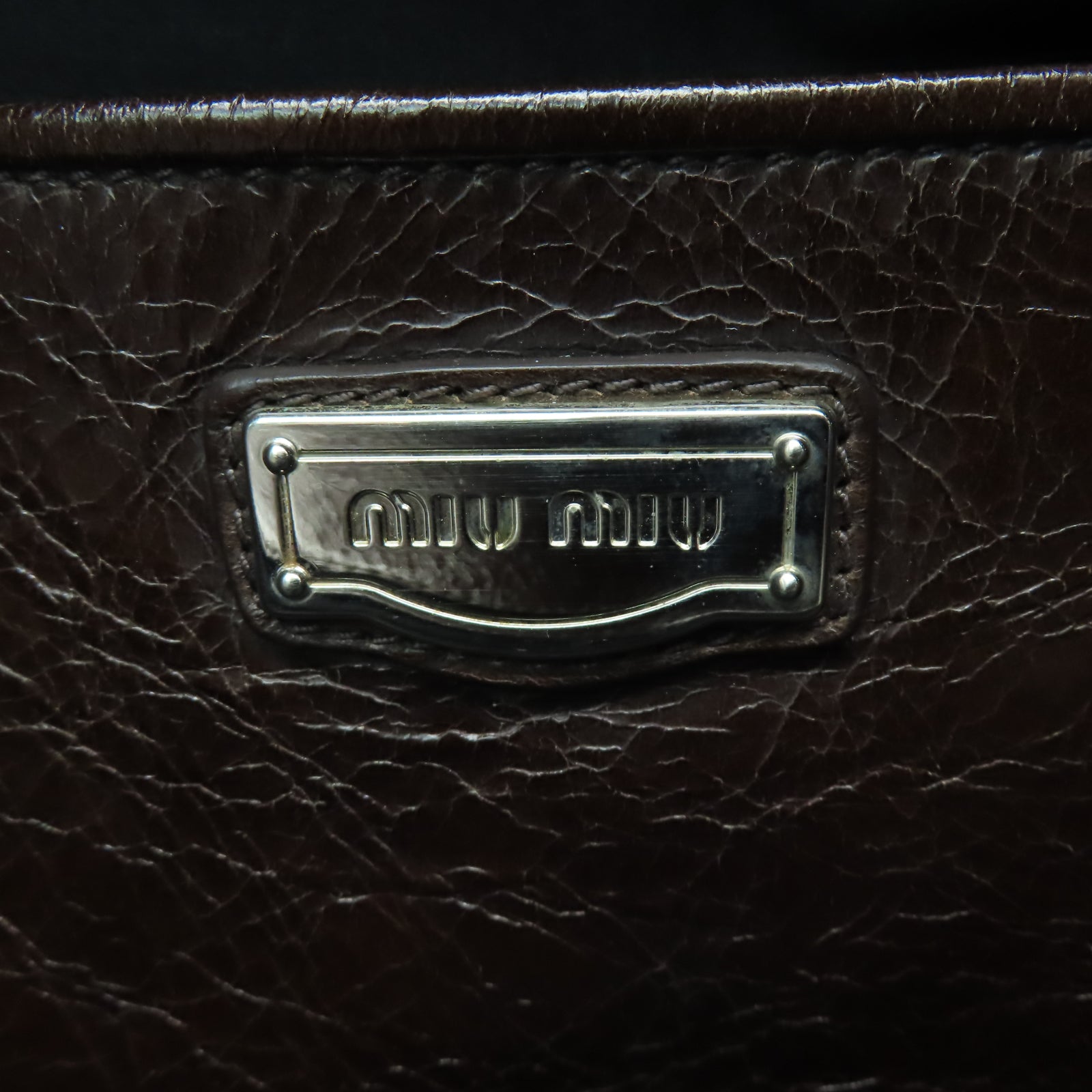 Miu Miu 牛皮皮革2 Way Shoulder銀扣手挽肩背兩用袋啡色
