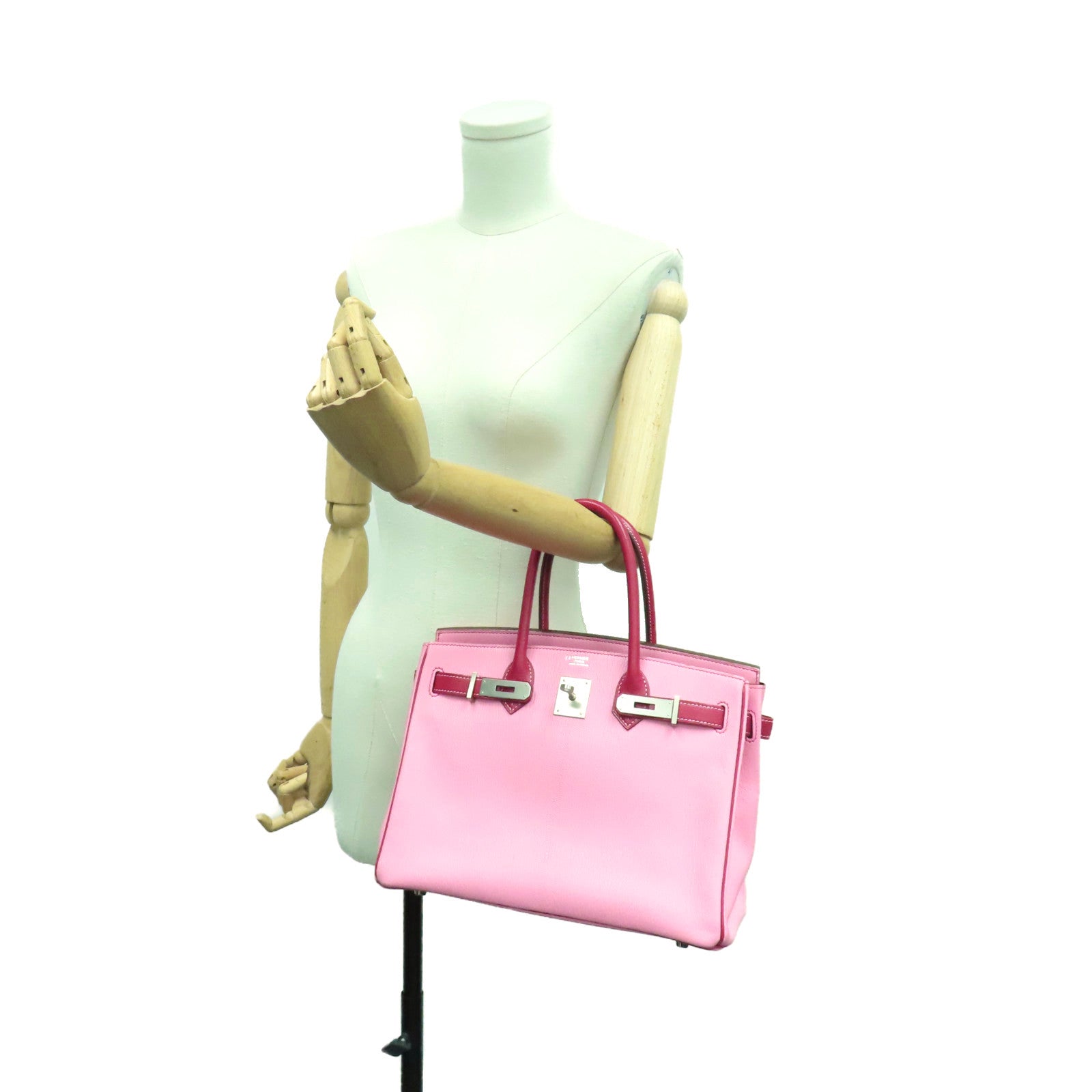 HERMES 【激減優惠】Chevre皮革Birkin 30 SOP Handbag銀扣手挽袋Rose Lipstick/Red/粉紅色/紅色