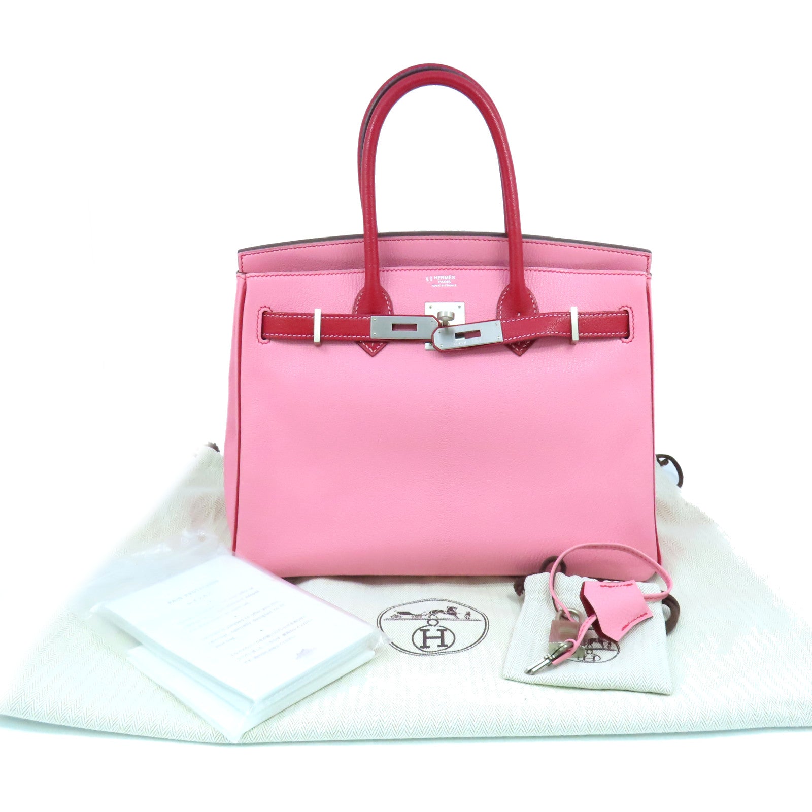 HERMES 【激減優惠】Chevre皮革Birkin 30 SOP Handbag銀扣手挽袋Rose Lipstick/Red/粉紅色/紅色