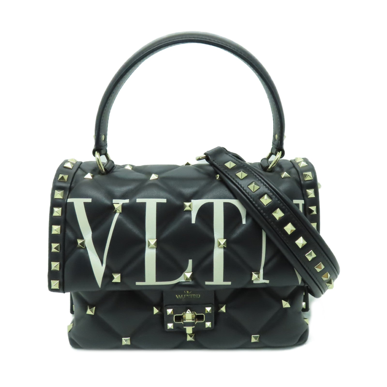 Valentino 羊皮皮革2way Shoulder Bag金扣手挽肩背兩用袋黑色