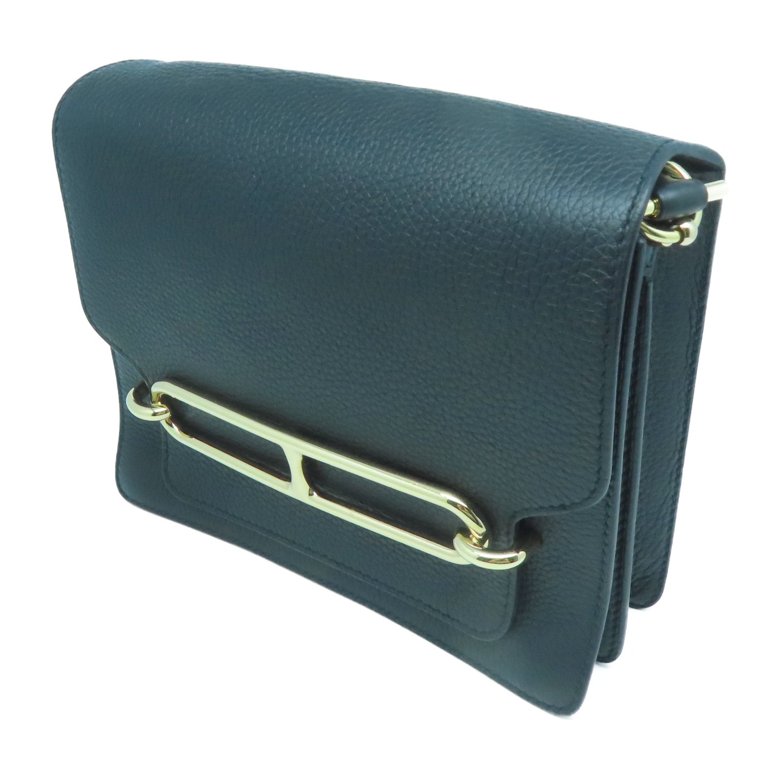 HERMES Clemence皮革Roulis 23金扣肩背袋黑色