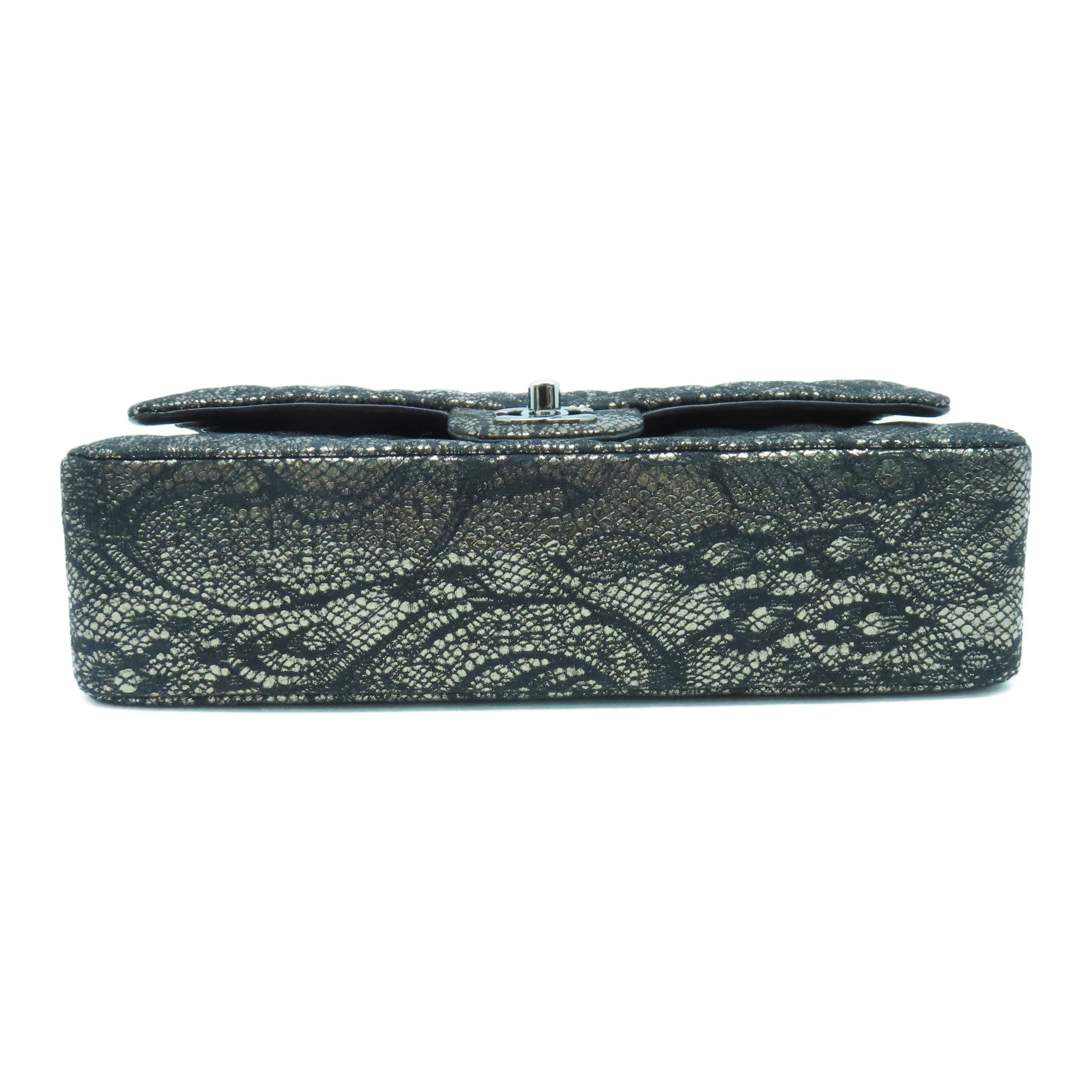 CHANEL 菱格Lace/皮革Shoulder Bag银扣链带肩背袋黑色