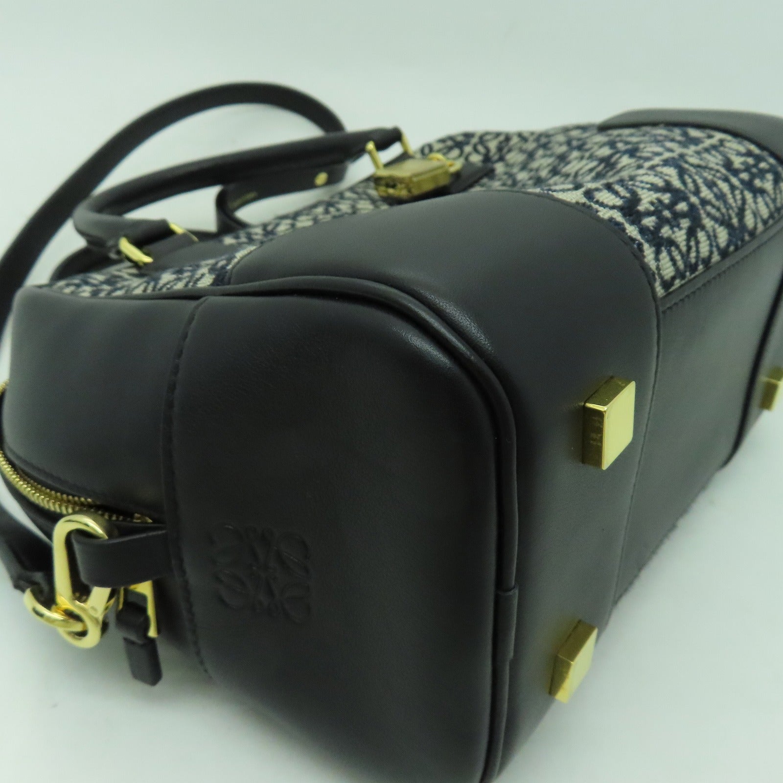 LOEWE 牛皮皮革/帆布Amazon 19金扣手挽肩背兩用袋黑色