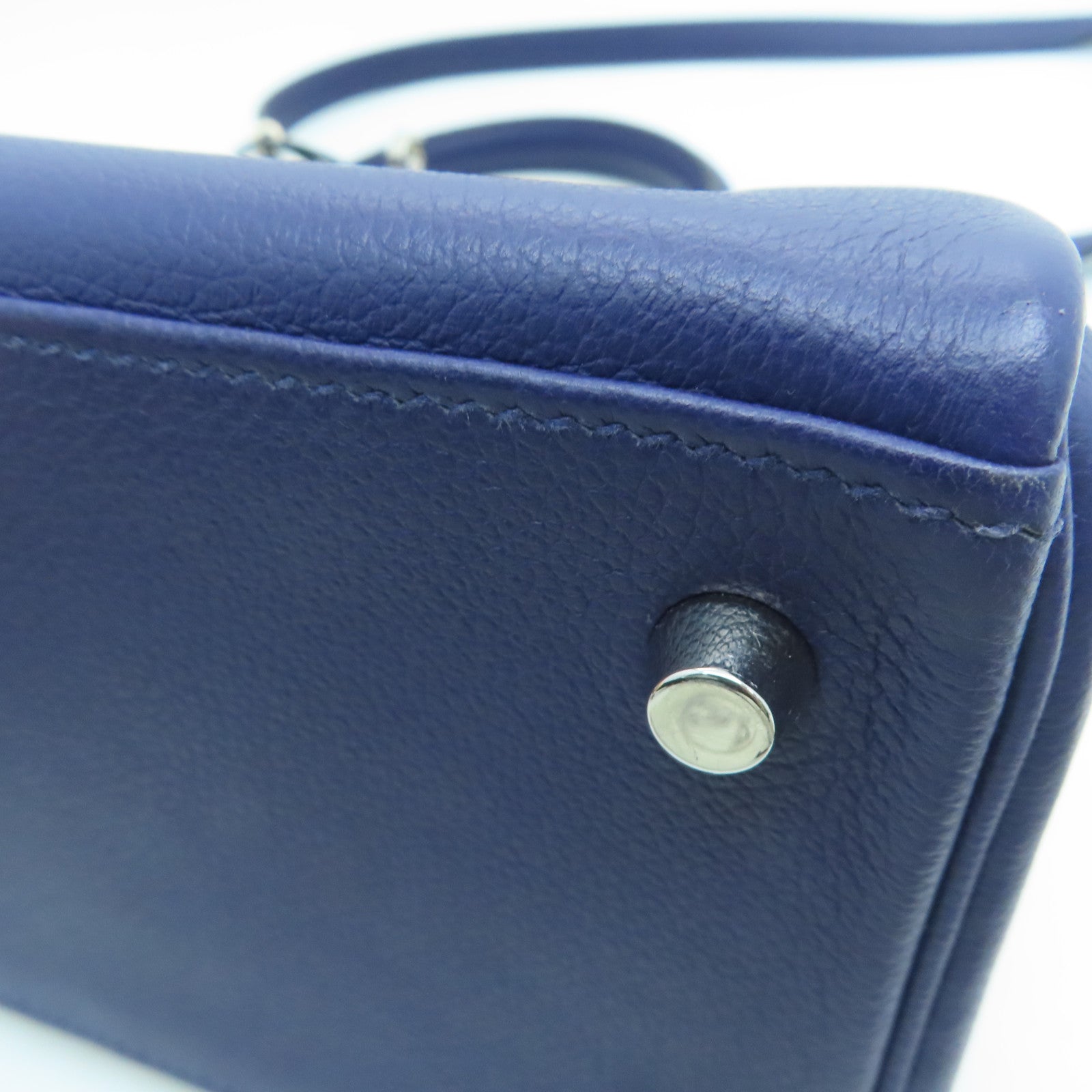 HERMES Evercolor皮革Kelly 28银扣手挽肩背两用袋Bleu Encre/Mauve Sylvestre墨水蓝色/锦葵紫色
