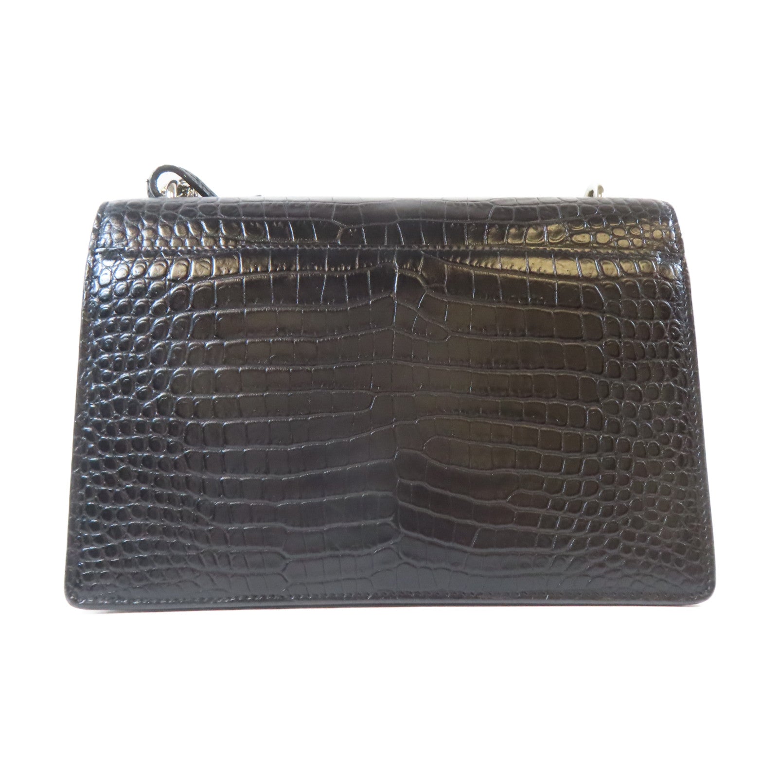 SAINT LAURENT 牛皮皮革Shoulder Bag銀扣鏈帶肩背袋黑色