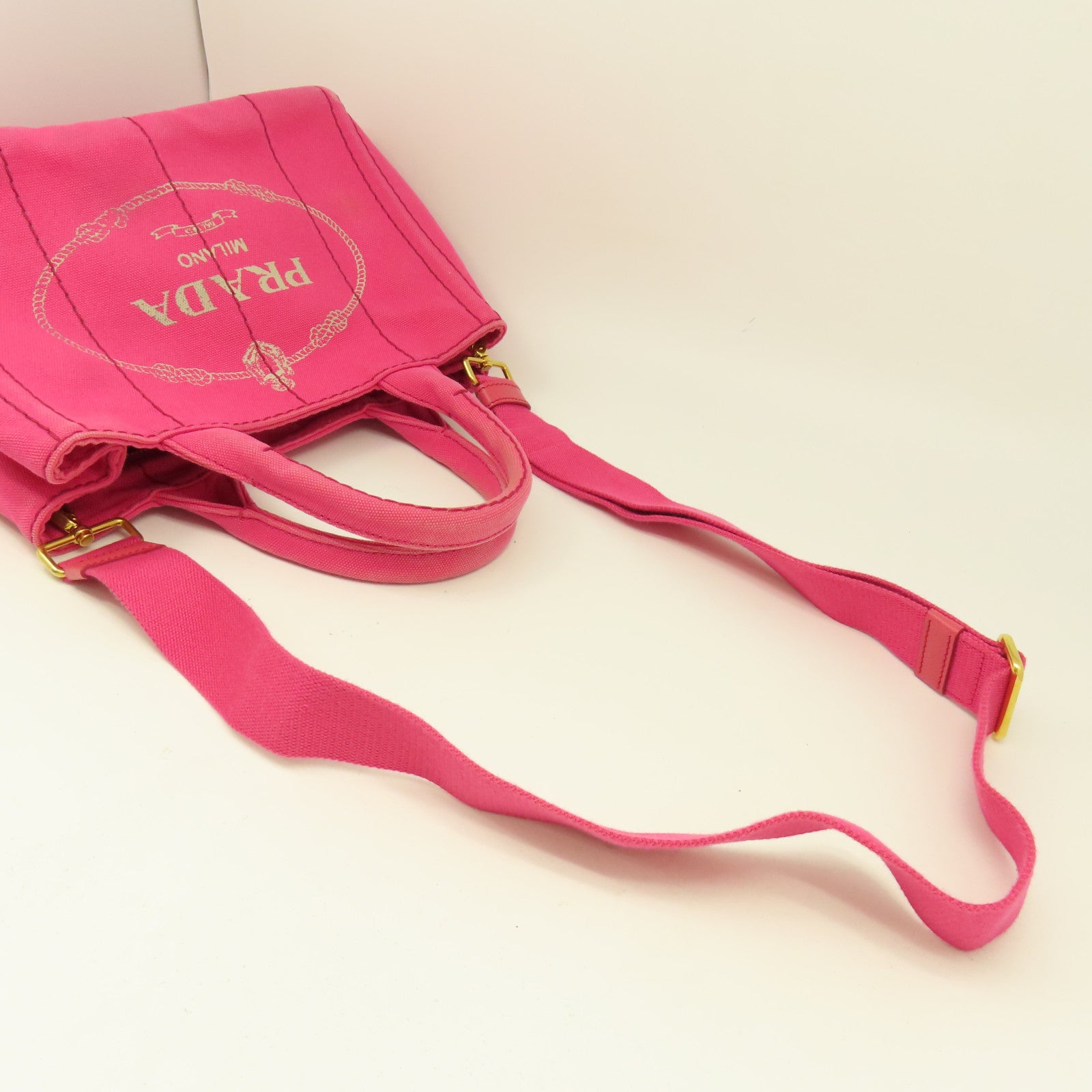 PRADA 帆布2 Way Shoulder金扣手挽肩背兩用袋粉紅色