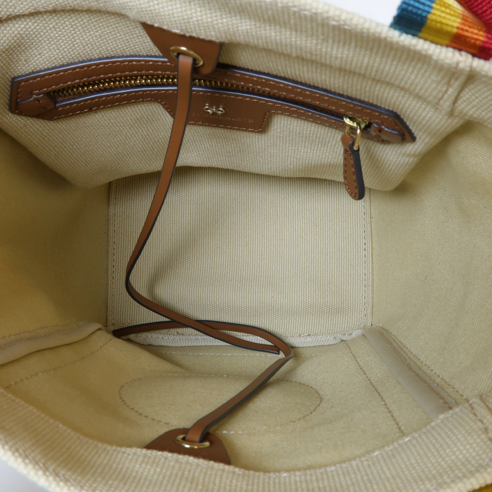 Anya Hindmarch 帆布Handbag金扣手挽袋米色/彩色