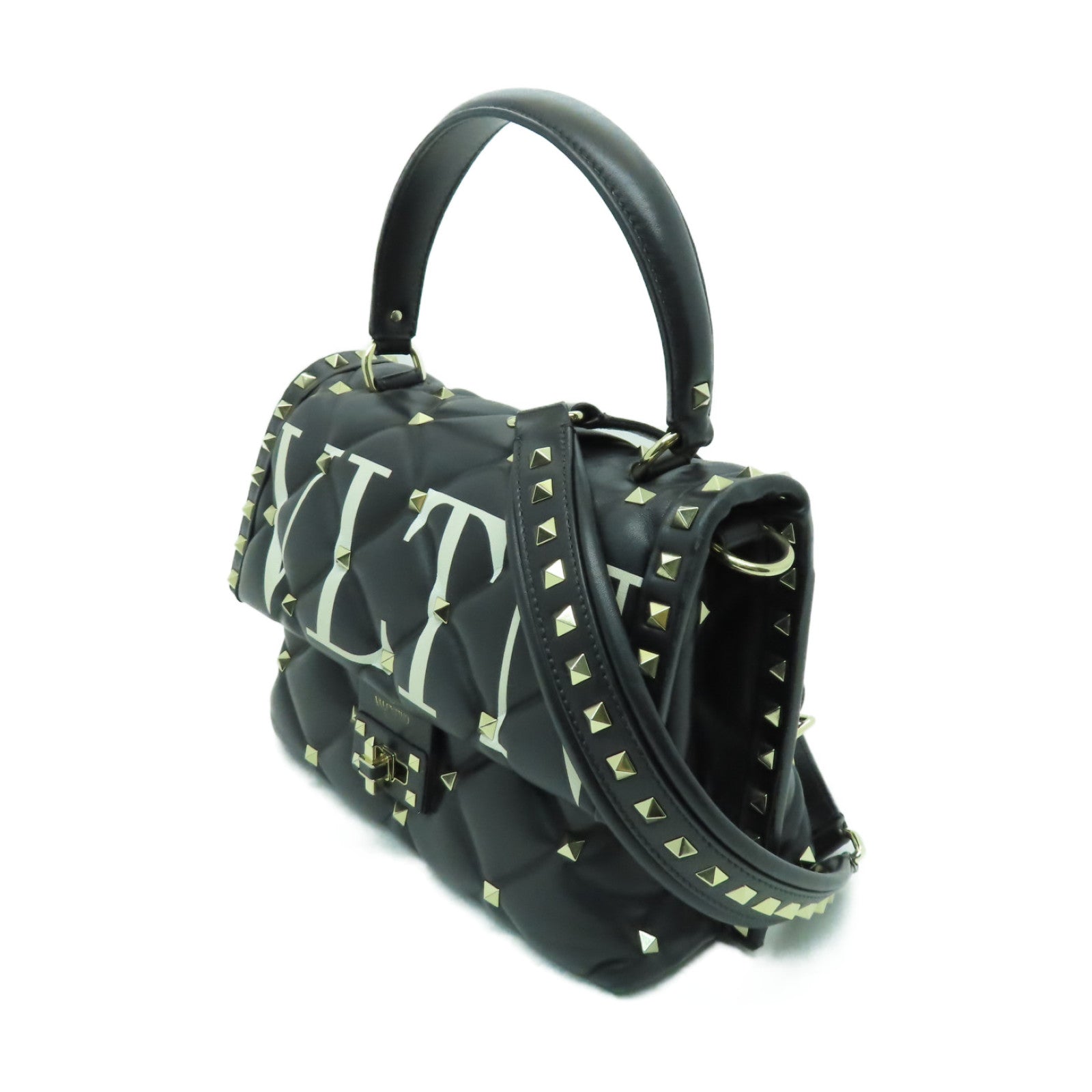 Valentino 羊皮皮革2way Shoulder Bag金扣手挽肩背兩用袋黑色