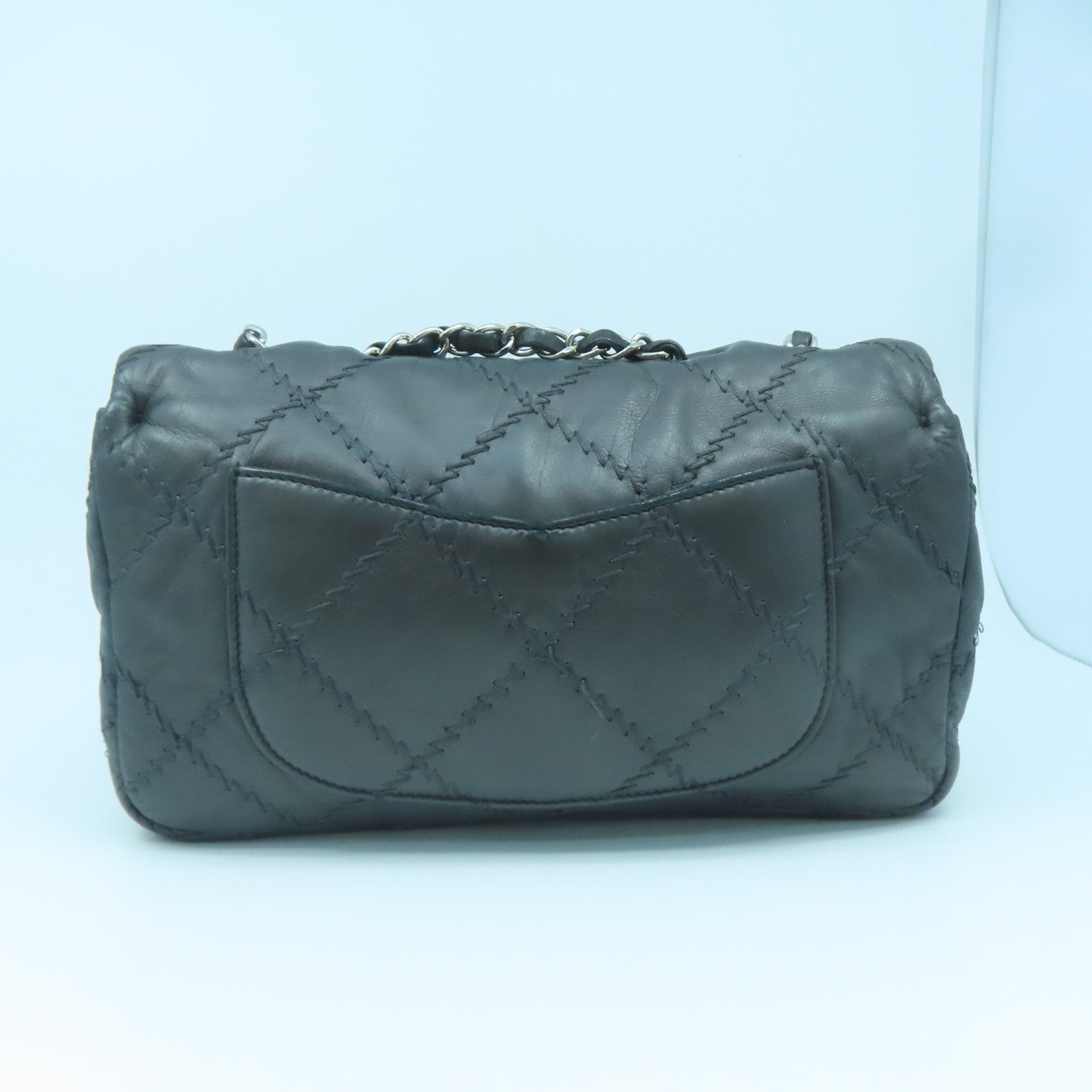 CHANEL rhombic cowhide leather Chain Shoulder silver buckle chain shoulder bag gray