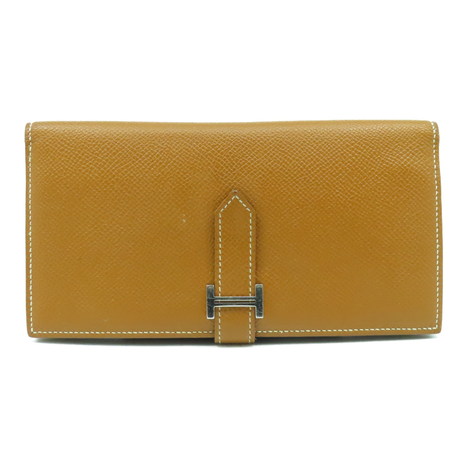 HERMES Epsom皮革Bearn bi-fold銀扣長錢包經典駝色