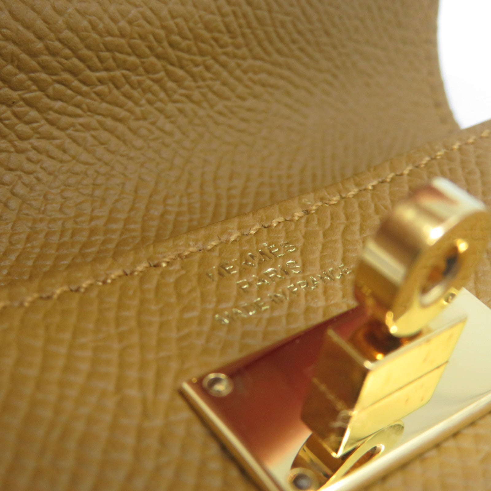 HERMES Epsom皮革Kelly Pocket Compact Wallet金扣錢包芥末色