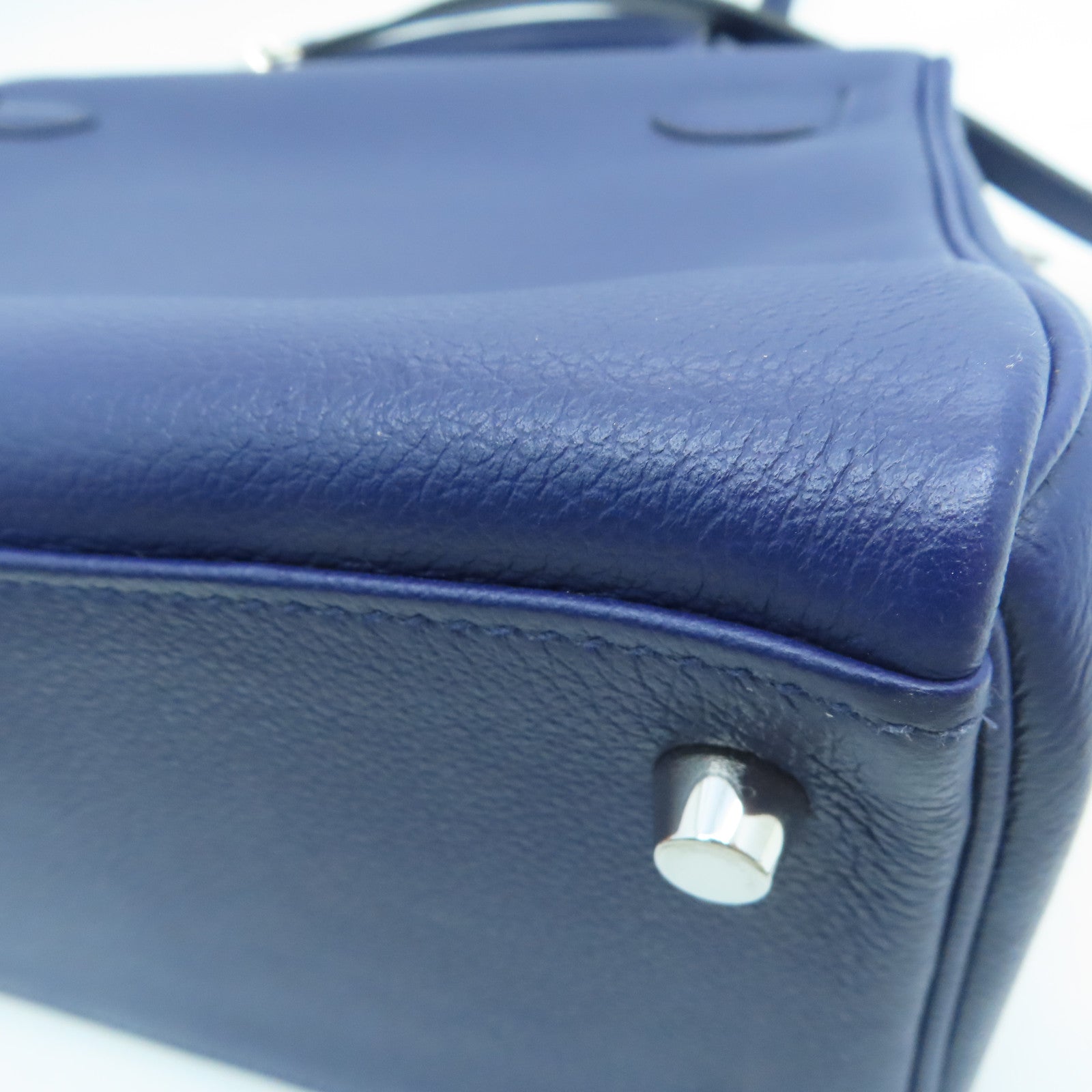 HERMES Evercolor皮革Kelly 28银扣手挽肩背两用袋Bleu Encre/Mauve Sylvestre墨水蓝色/锦葵紫色
