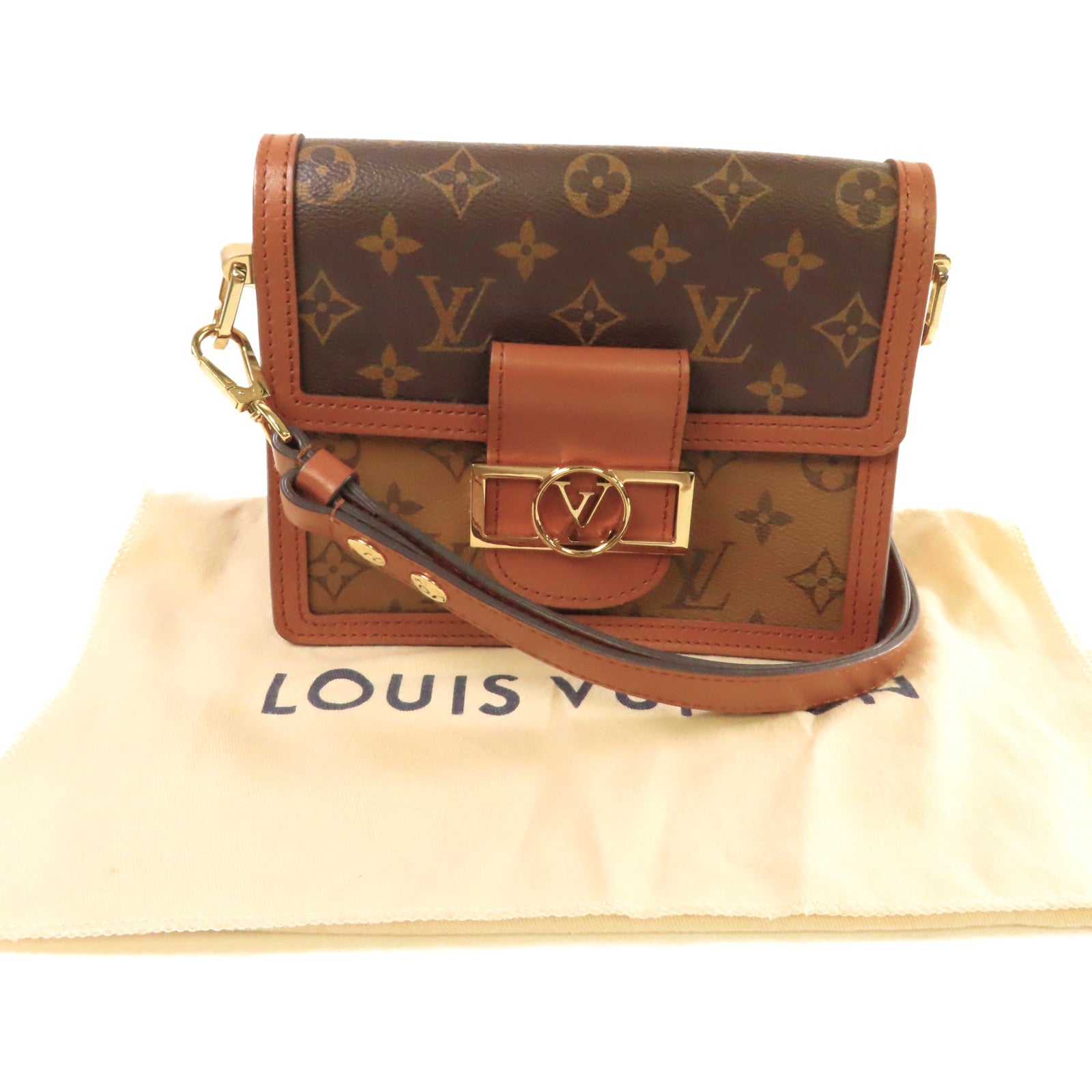 LOUIS VUITTON Monogram Mini Dauphine Shoulder Bag金扣肩背袋啡色