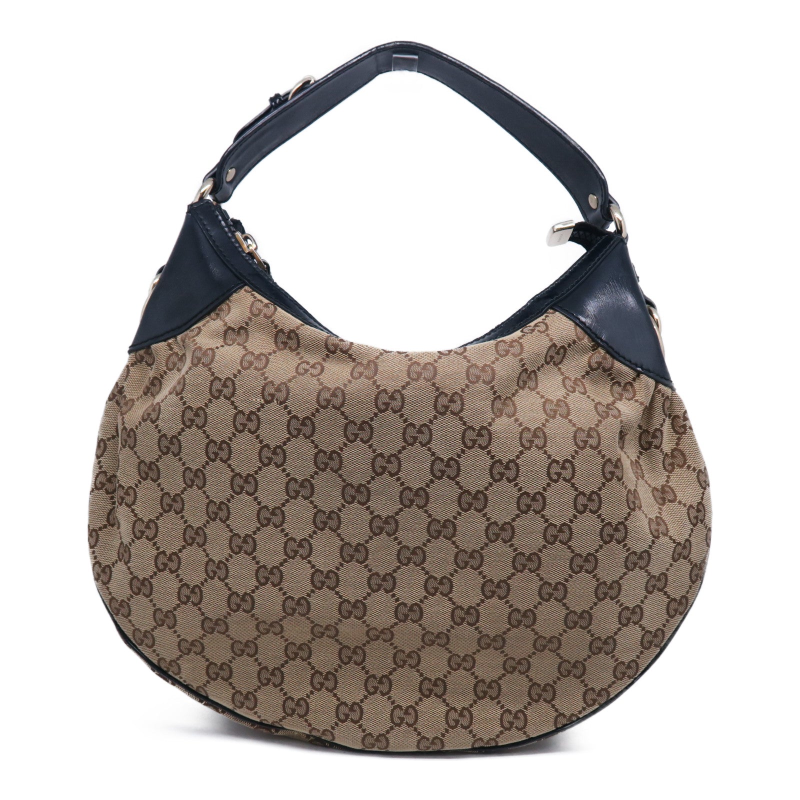 GUCCI 帆布Shoulder Bag金扣肩背袋黑色/啡色