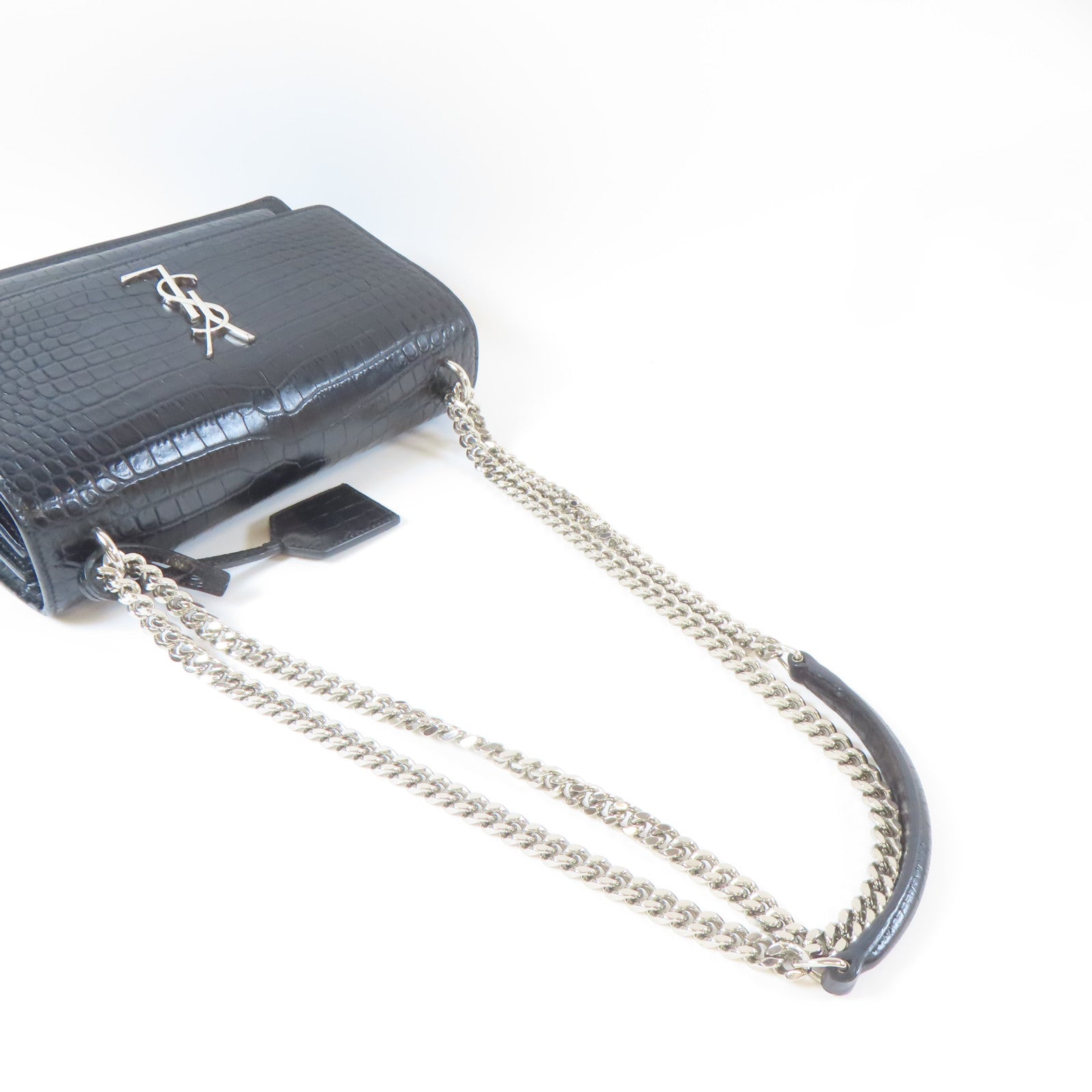 SAINT LAURENT 牛皮皮革Shoulder Bag銀扣鏈帶肩背袋黑色