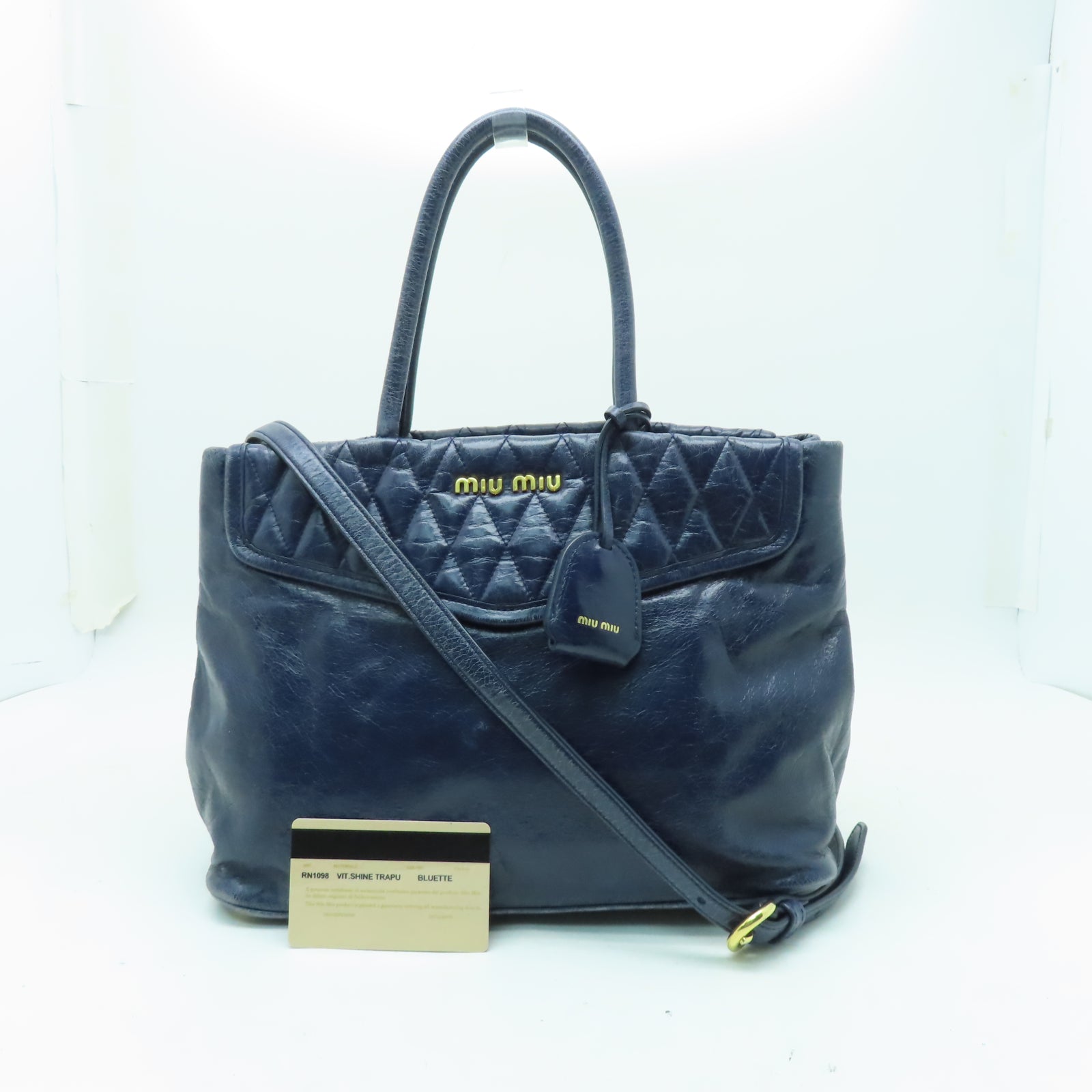 Miu Miu 牛皮皮革2 Way Shoulder金扣手挽肩背兩用袋藍色