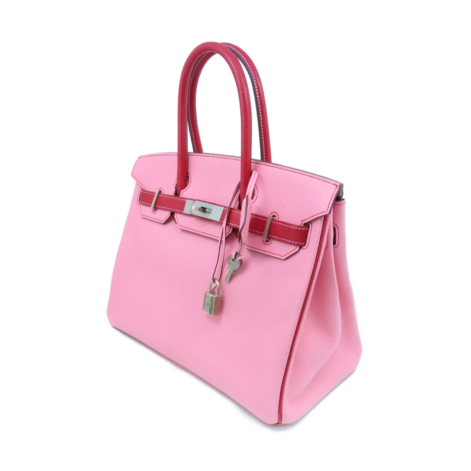 HERMES 【激減優惠】Chevre皮革Birkin 30 SOP Handbag銀扣手挽袋Rose Lipstick/Red/粉紅色/紅色