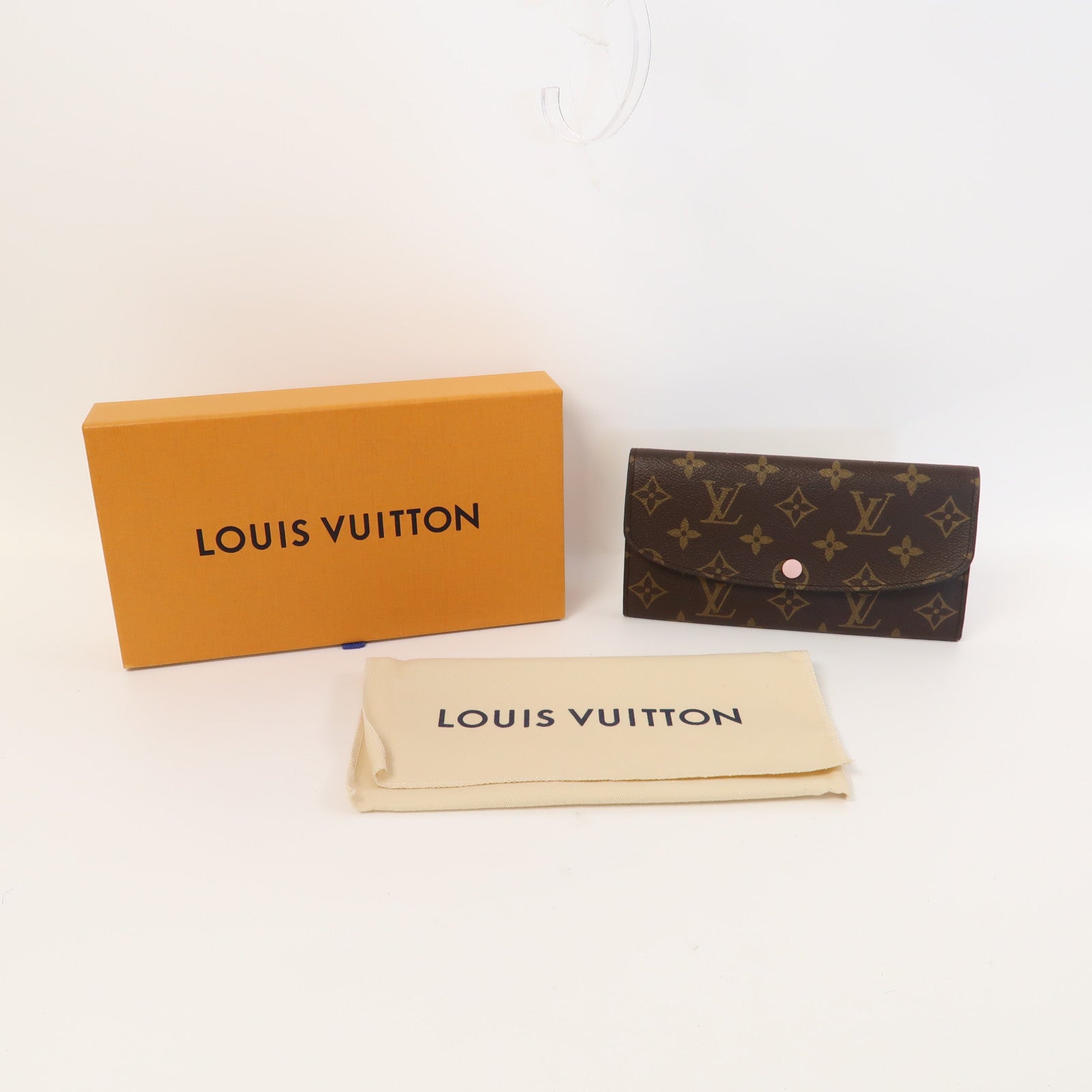 LOUIS VUITTON Monogram Emilie金扣長錢包啡色/粉紅色
