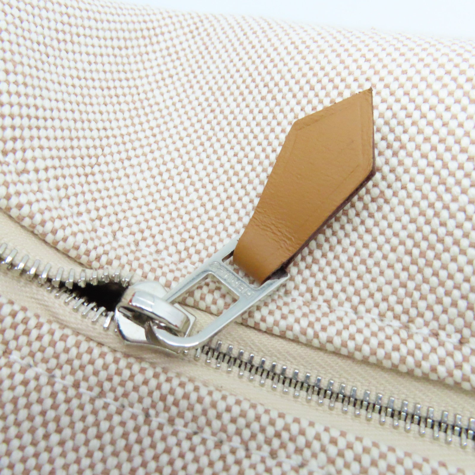 HERMES 帆布Bride-A-Bac Case Hand Bag銀扣手挽袋米色/橙色