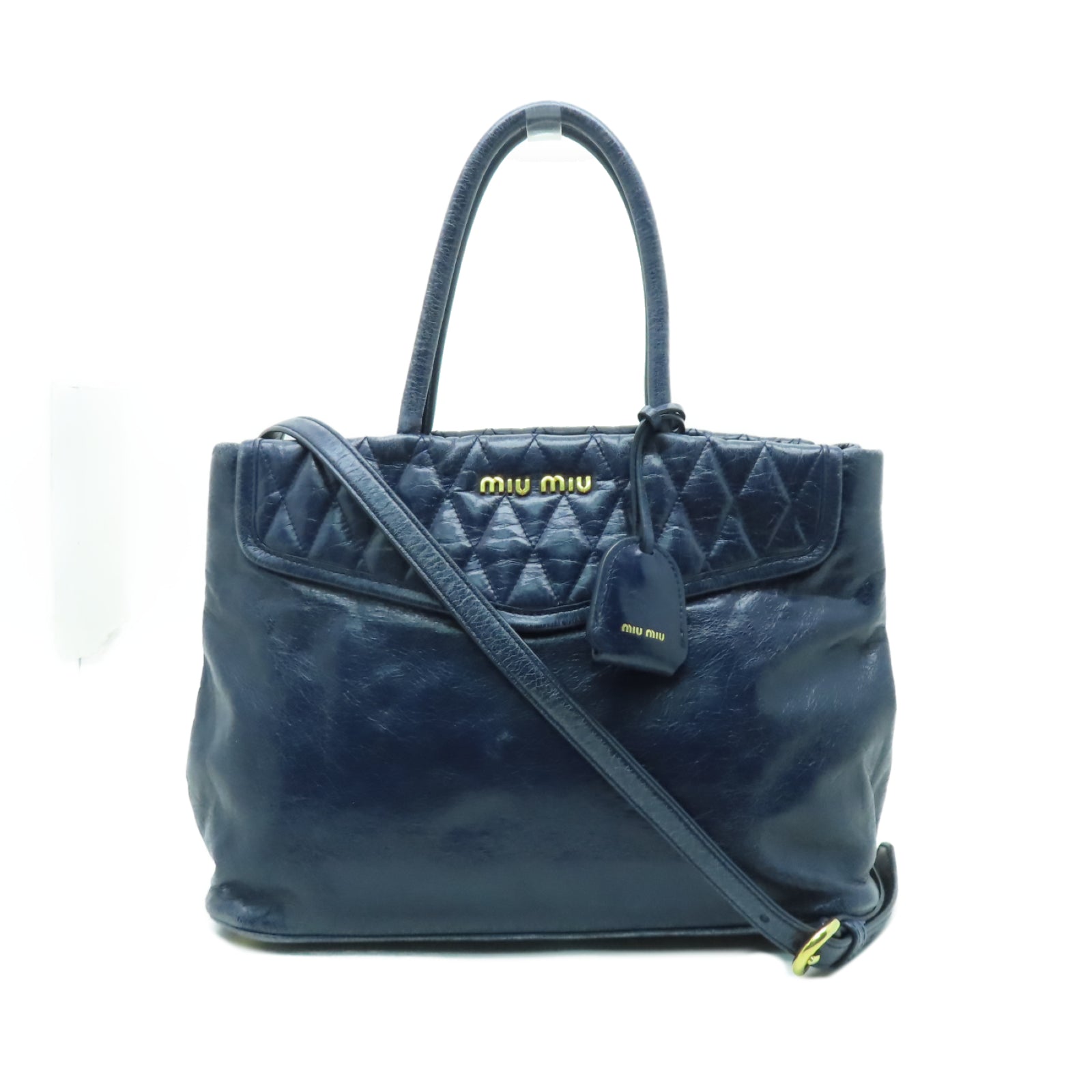 Miu Miu 牛皮皮革2 Way Shoulder金扣手挽肩背兩用袋藍色