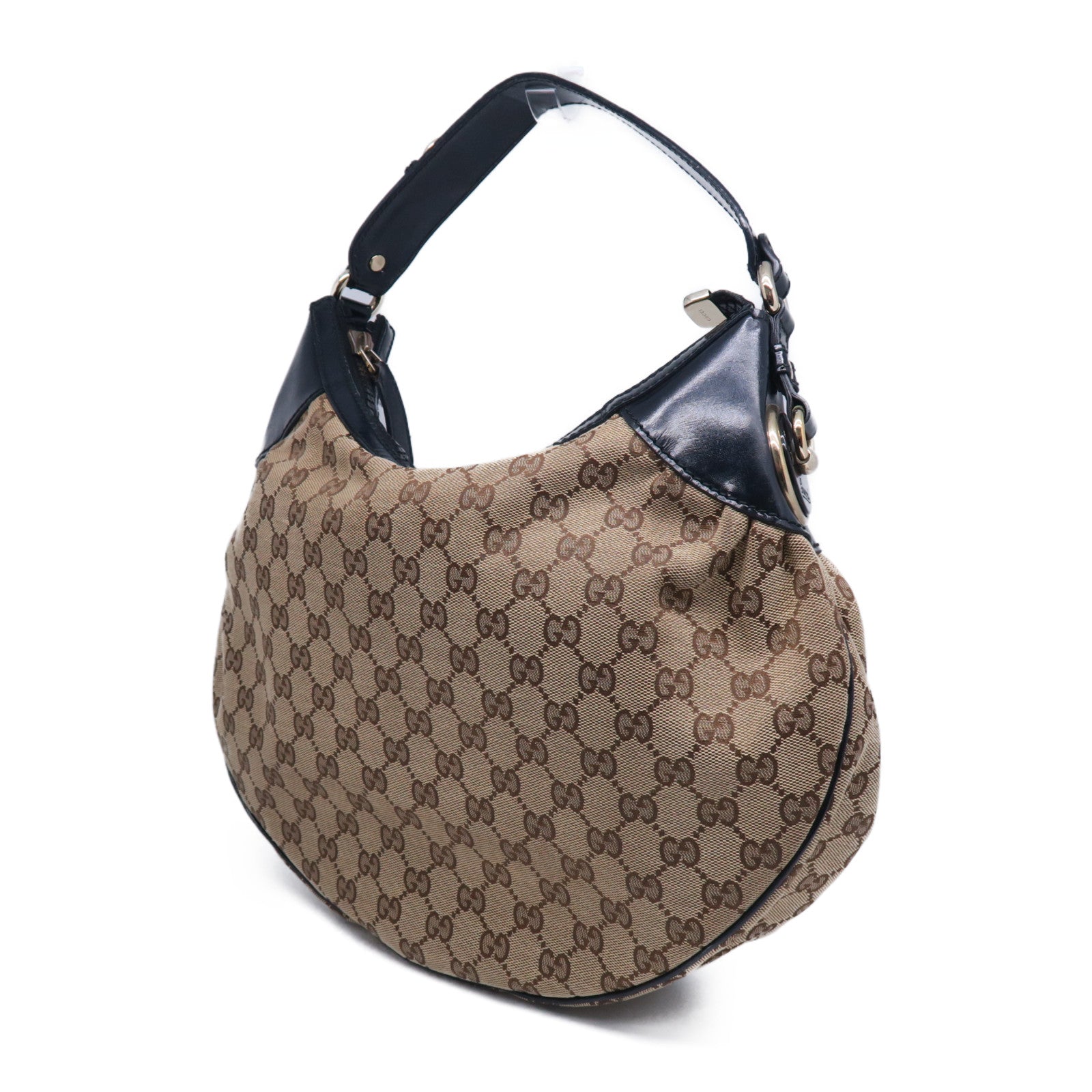 GUCCI 帆布Shoulder Bag金扣肩背袋黑色/啡色