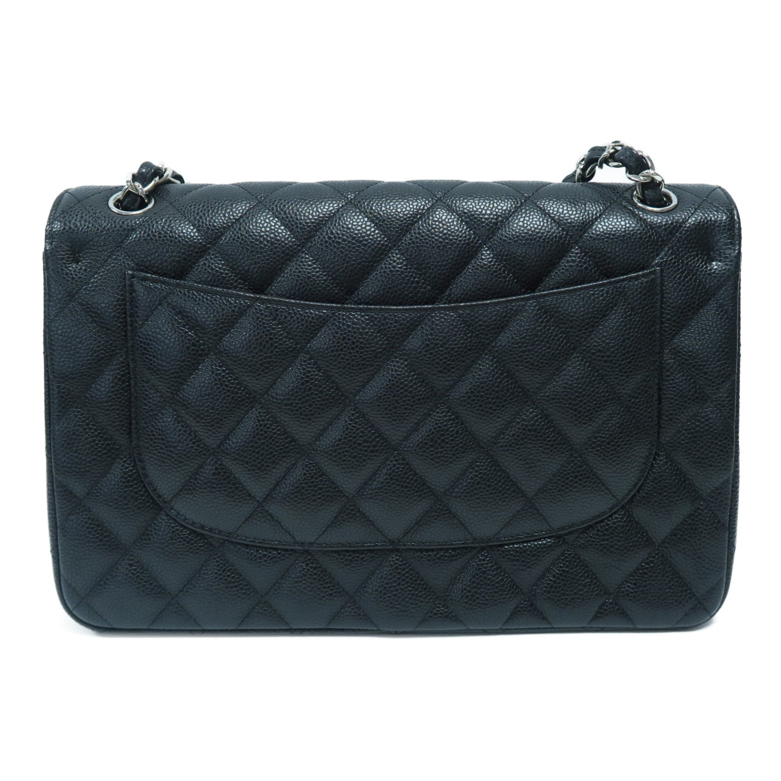 CHANEL 菱格Caviar皮革Classic Flap Jumbo銀扣鏈帶肩背袋黑色