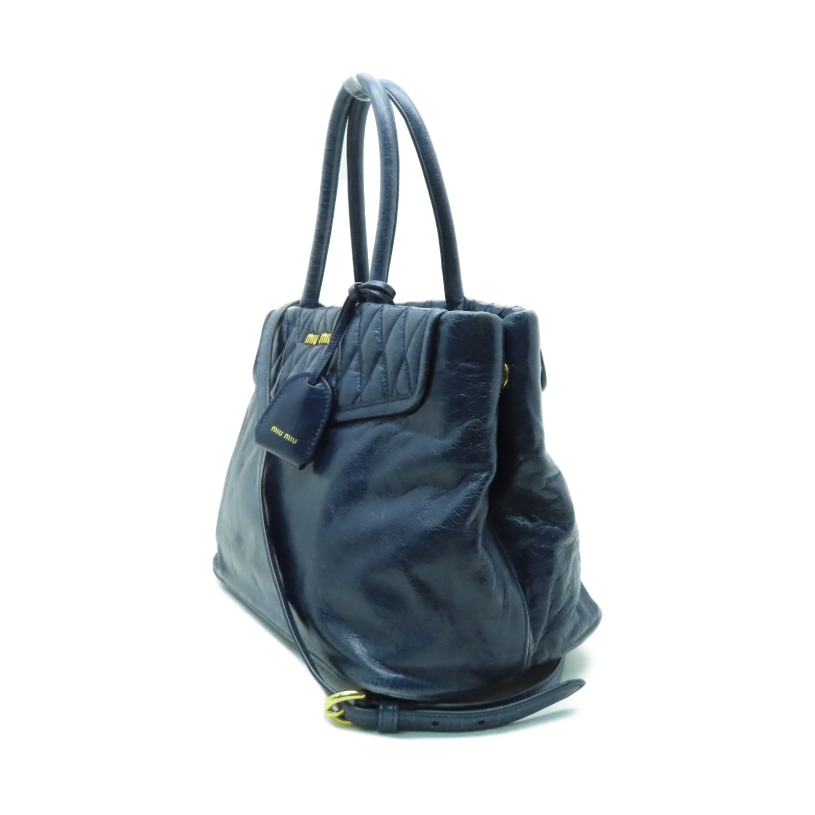 Miu Miu 牛皮皮革2 Way Shoulder金扣手挽肩背兩用袋藍色