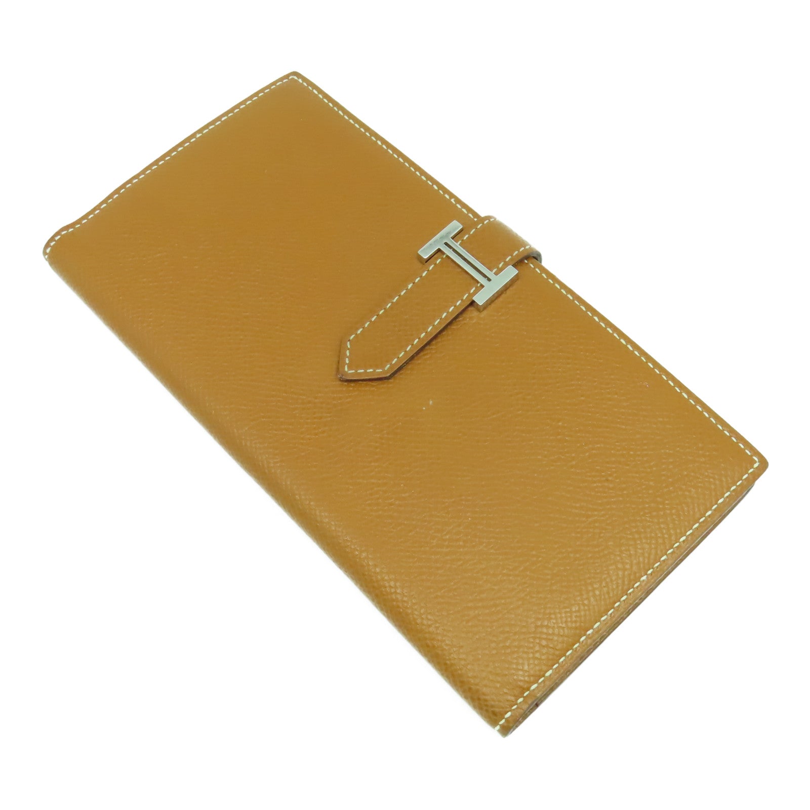 HERMES Epsom皮革Bearn bi-fold銀扣長錢包經典駝色