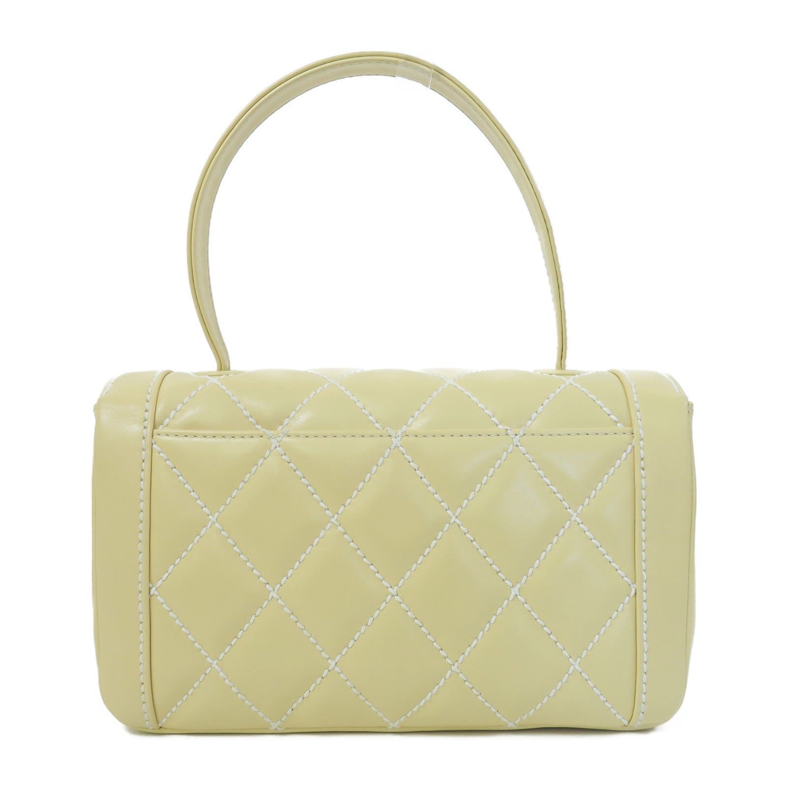 CHANEL 菱格牛皮皮革Handbag金扣手挽袋黃色