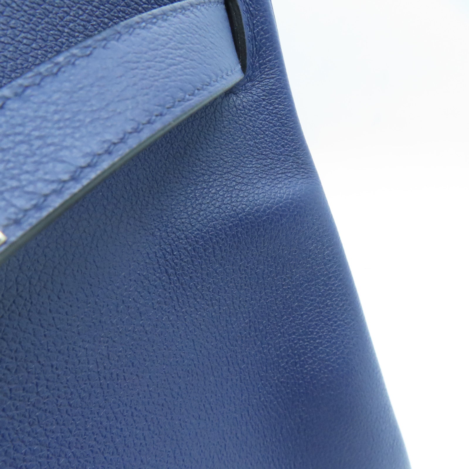 HERMES Evercolor皮革Kelly 28银扣手挽肩背两用袋Bleu Encre/Mauve Sylvestre墨水蓝色/锦葵紫色