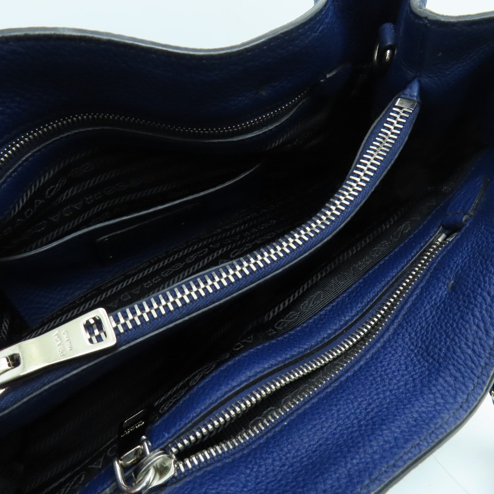 PRADA 【激減優惠】牛皮皮革2 Way Shoulder銀扣手挽肩背兩用袋藍色