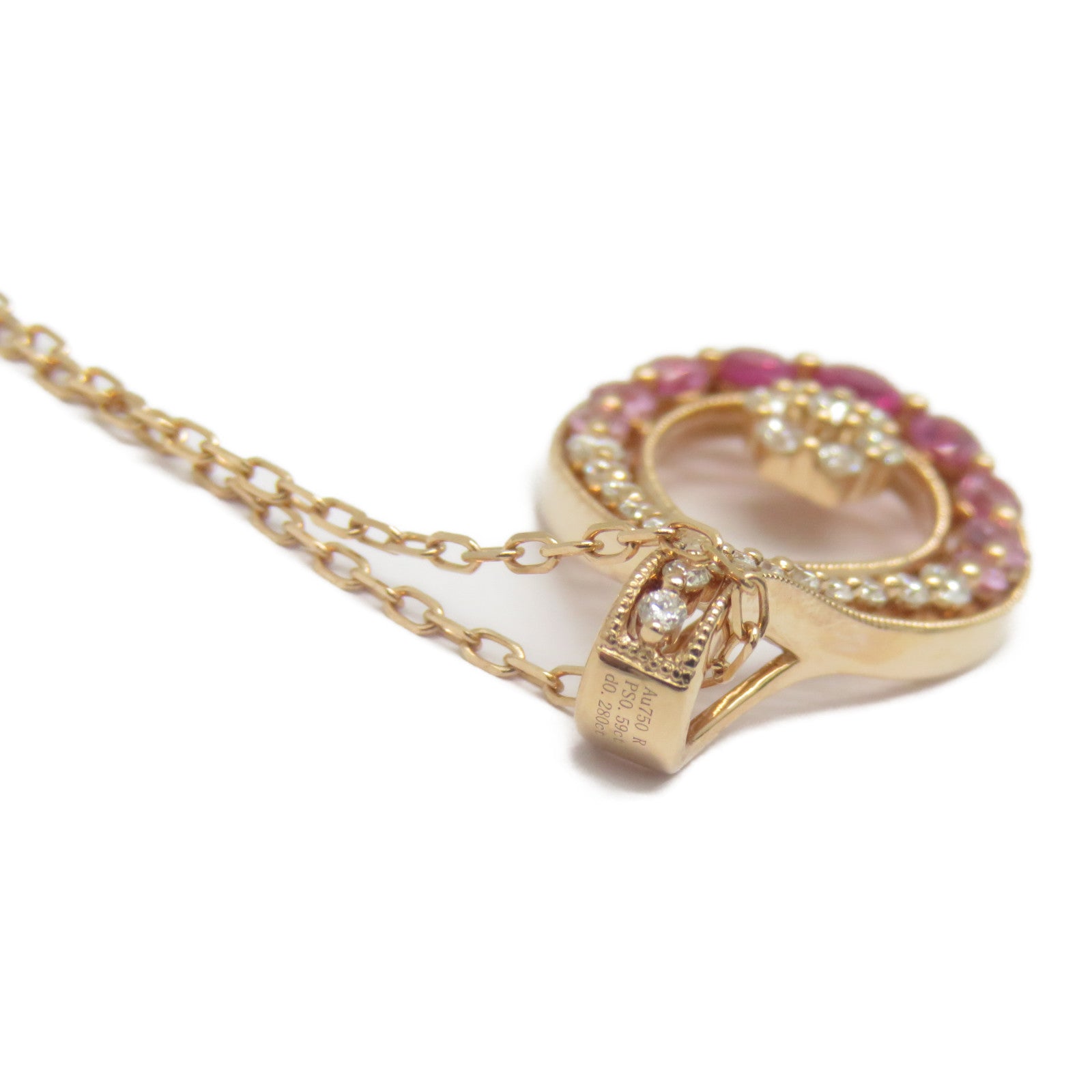 JEWELRY 18K玫瑰金Pink Sapphire Diamond Necklace 0.59ct粉紅色藍寶石/0.280ct鑽石項鍊
