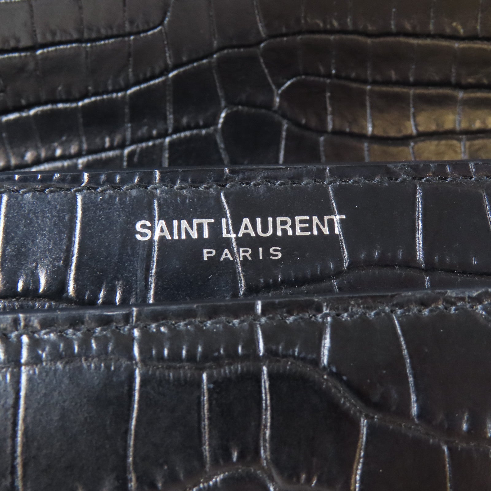 SAINT LAURENT 牛皮皮革Shoulder Bag銀扣鏈帶肩背袋黑色
