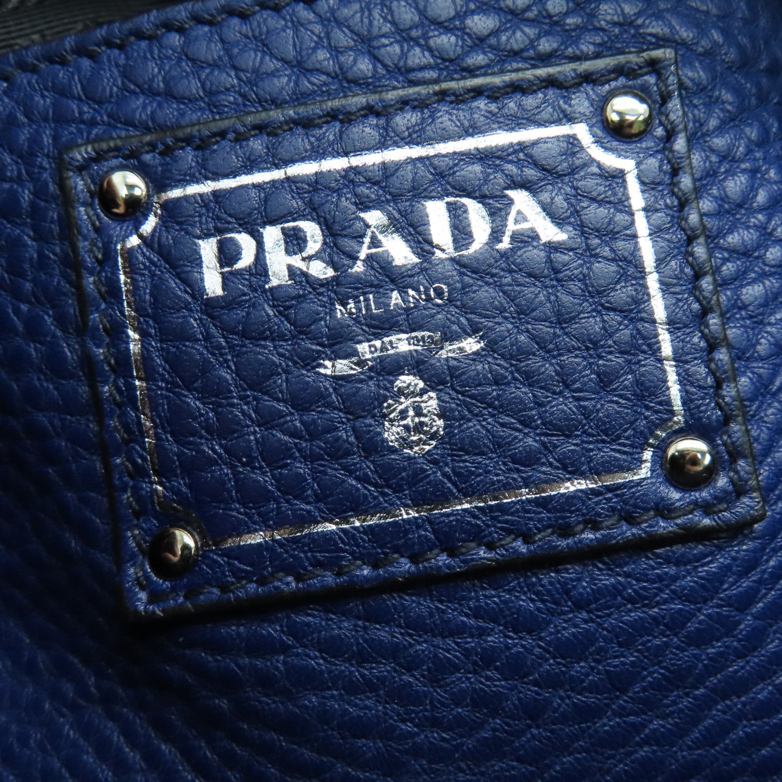 PRADA 【激減優惠】牛皮皮革2 Way Shoulder銀扣手挽肩背兩用袋藍色