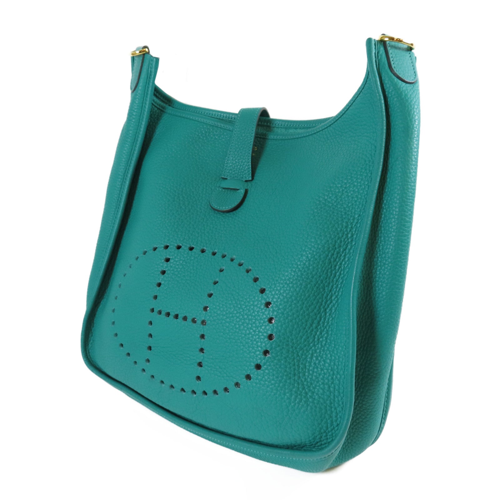 HERMES Clemence皮革Evelyne GM金扣肩背袋綠色