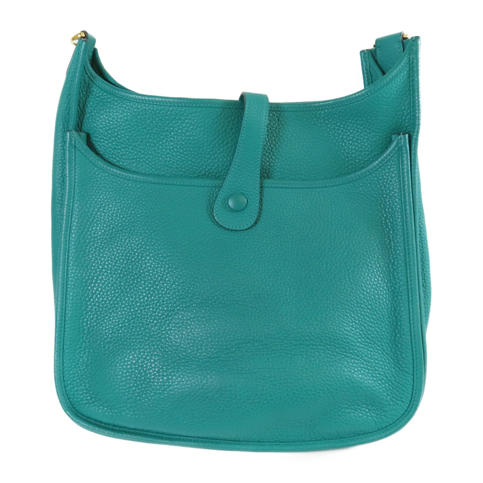 HERMES Clemence皮革Evelyne GM金扣肩背袋綠色