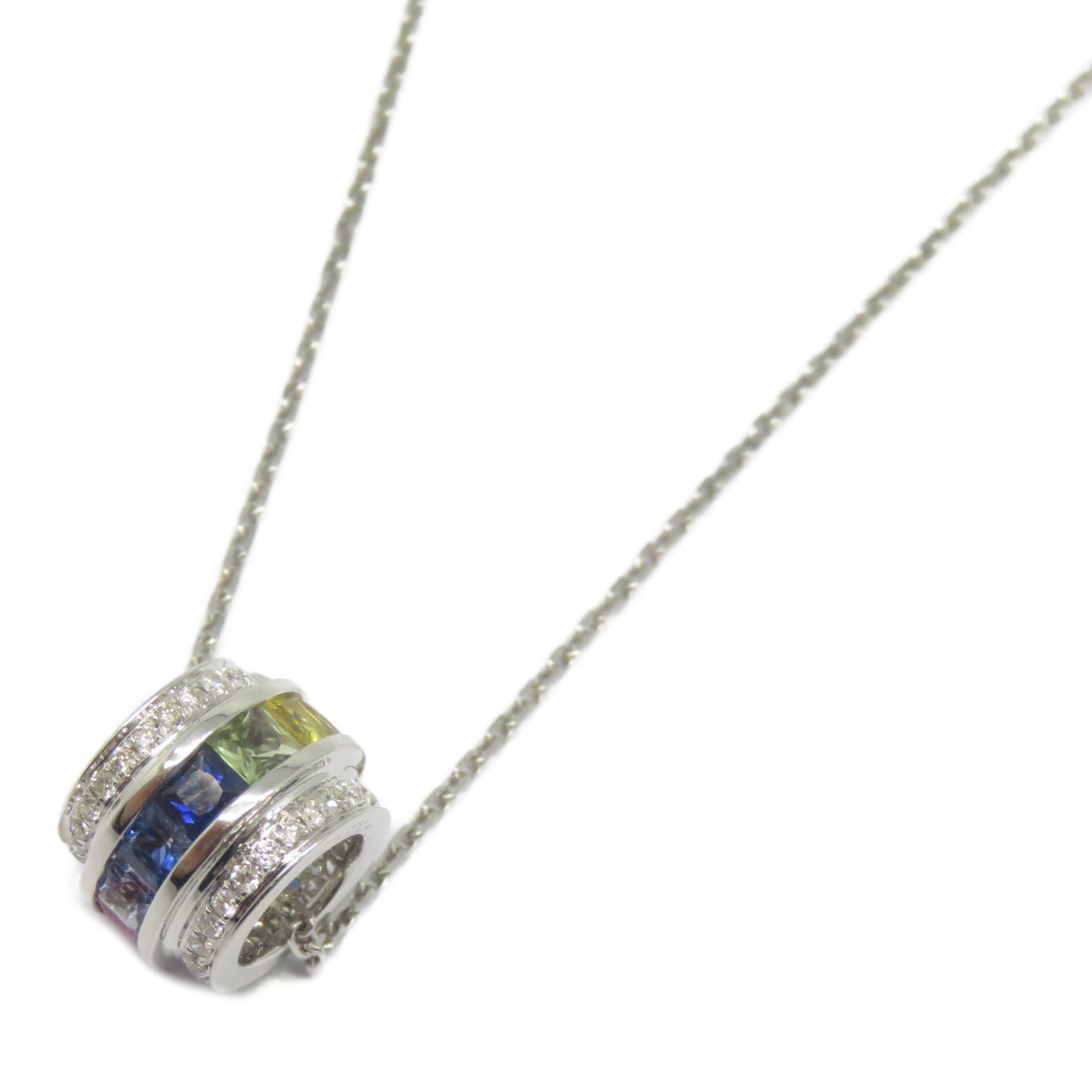 JEWELRY 18K白金Multi Sapphire Diamond Necklace 1.37ct彩色藍寶石/0.19ct鑽石項鍊
